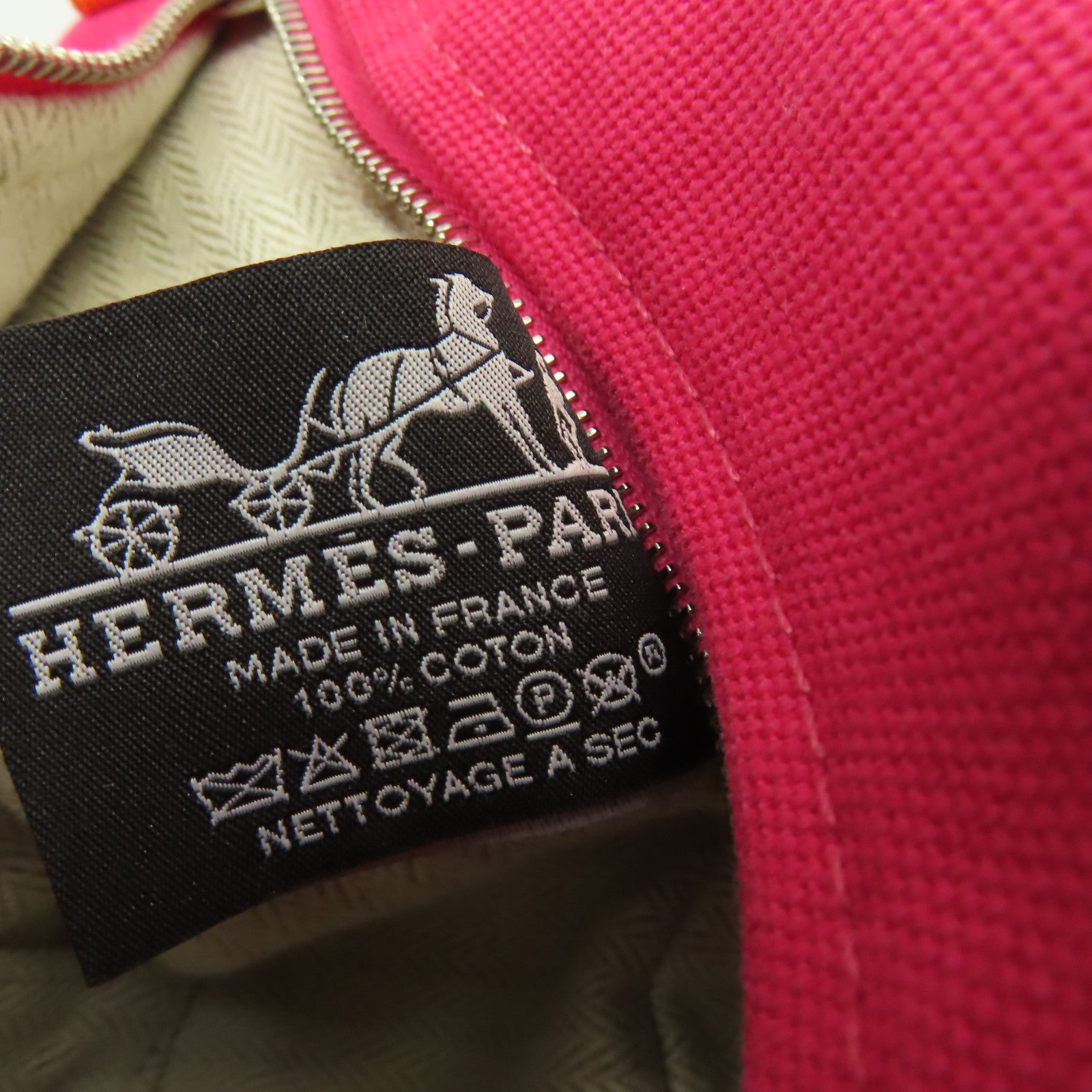 HERMES 帆布Bride-A-Brac Hand Bag銀扣手挽袋粉紅色