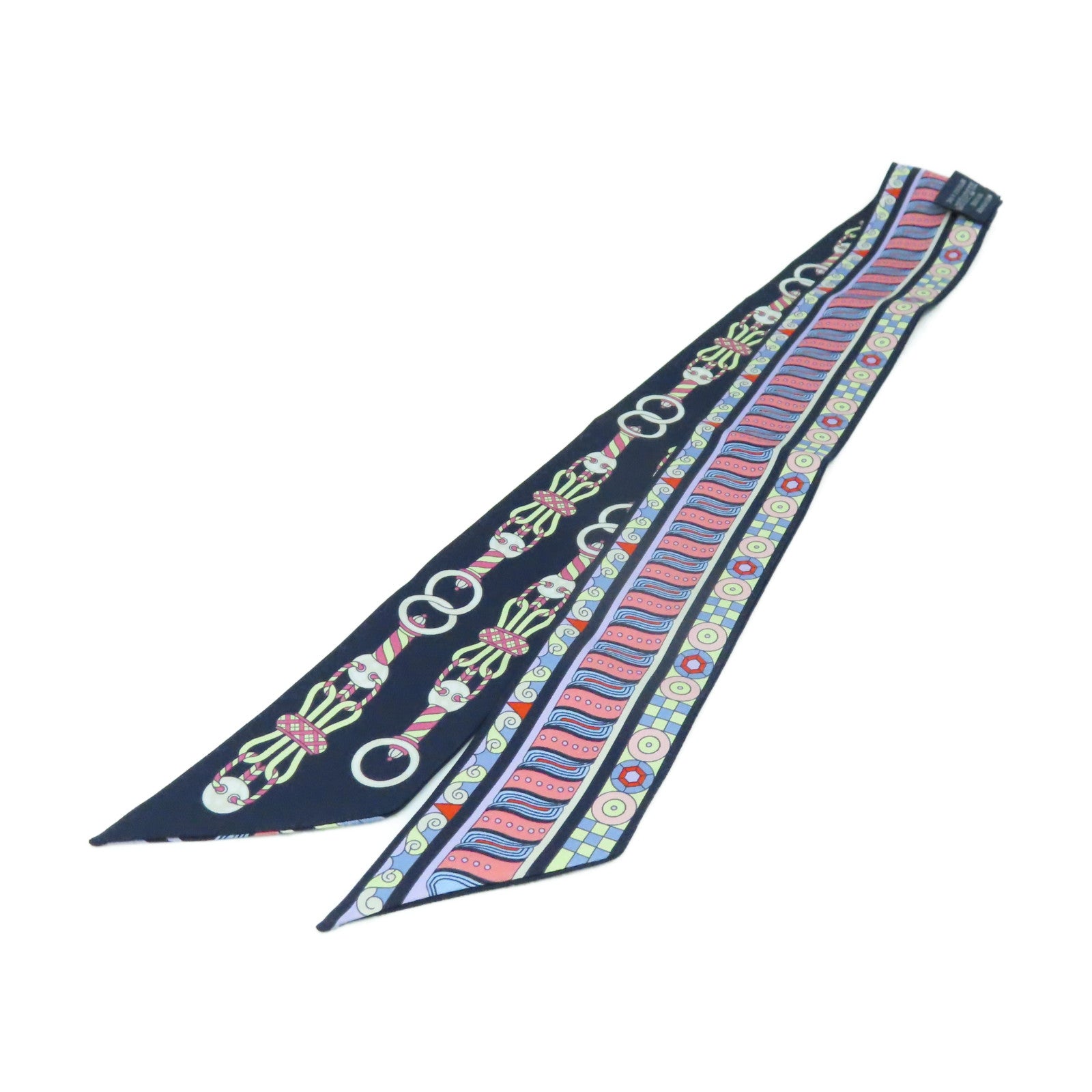 HERMES 絲質Twilly Scarf絲巾h深藍色/粉紅色/彩色
