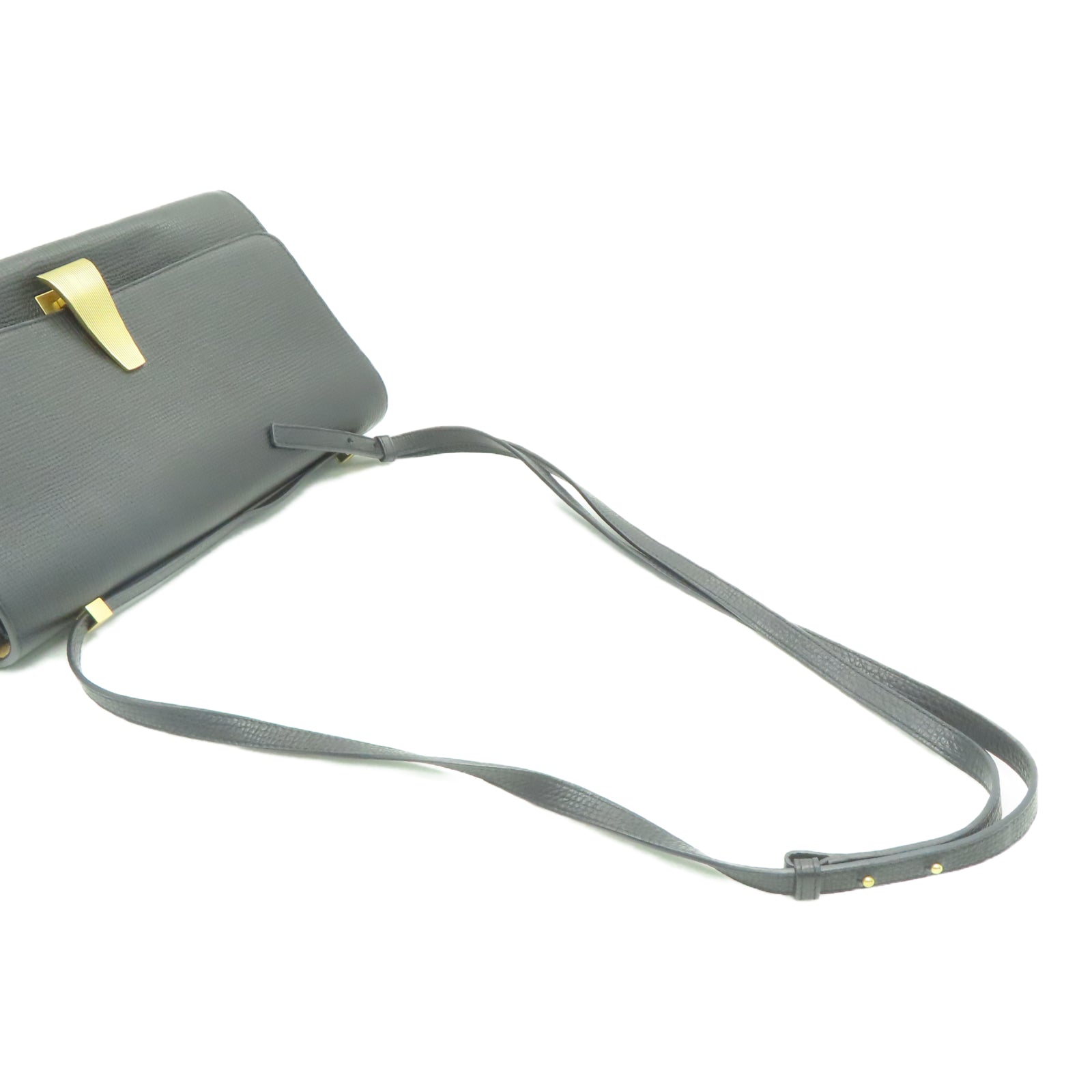 BOTTEGA VENETA Leather Shoulder Bag Gold Buckle Black