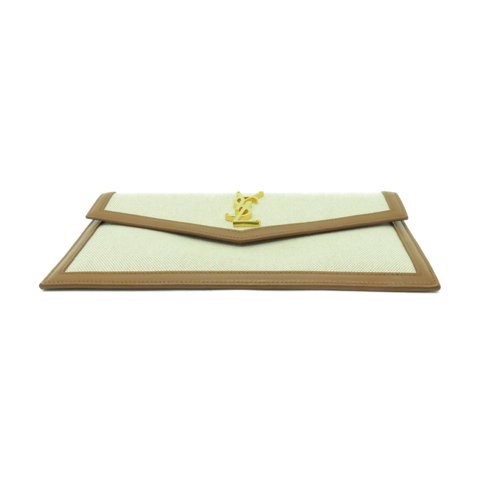 YVES SAINT LAURENT 帆布Clutch Bag金扣手拿包米色