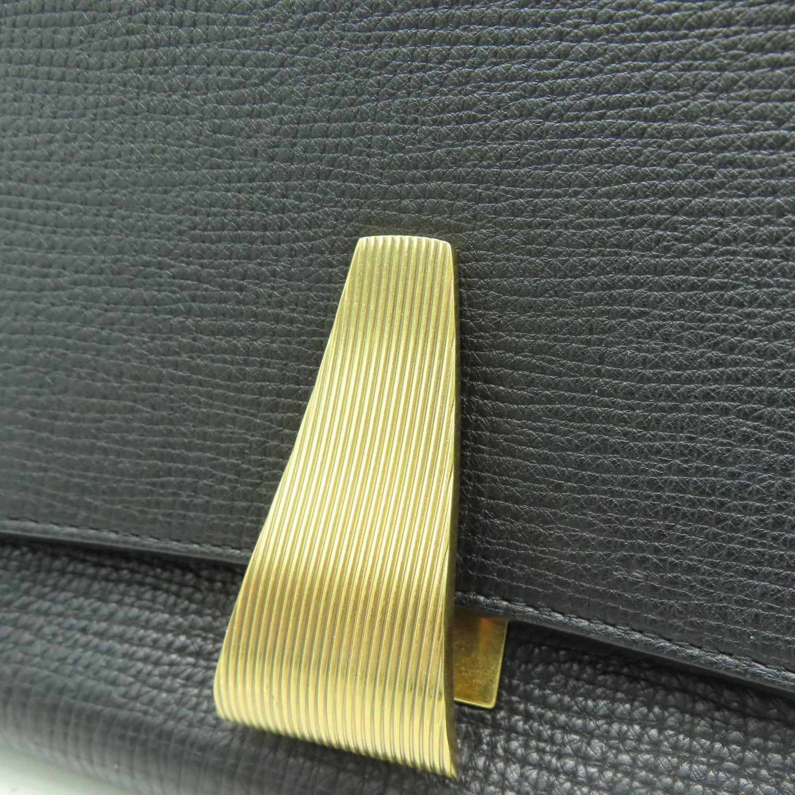 BOTTEGA VENETA Leather Shoulder Bag Gold Buckle Black