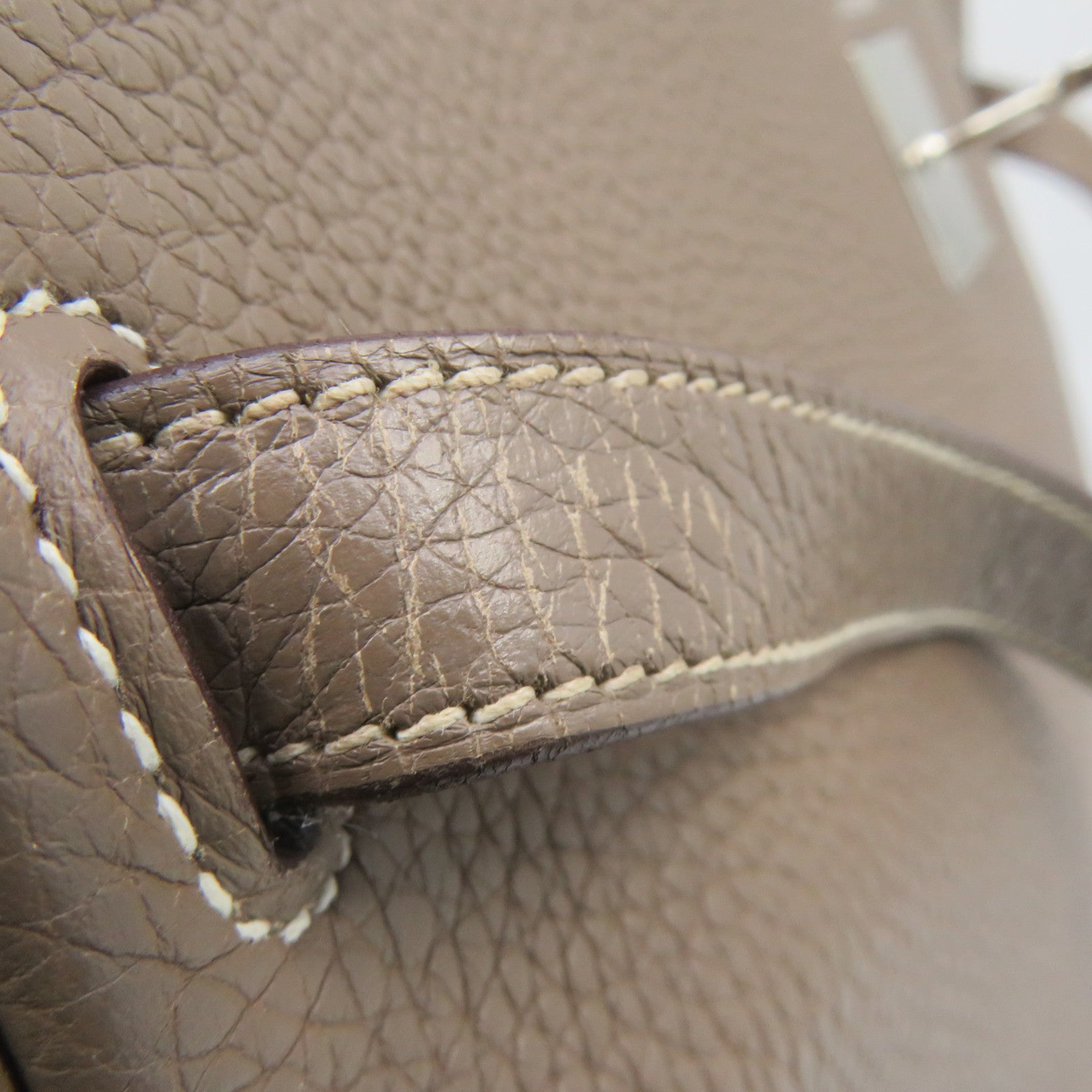 HERMES 【激減優惠】Clemence皮革Kelly 35銀扣手挽袋米色