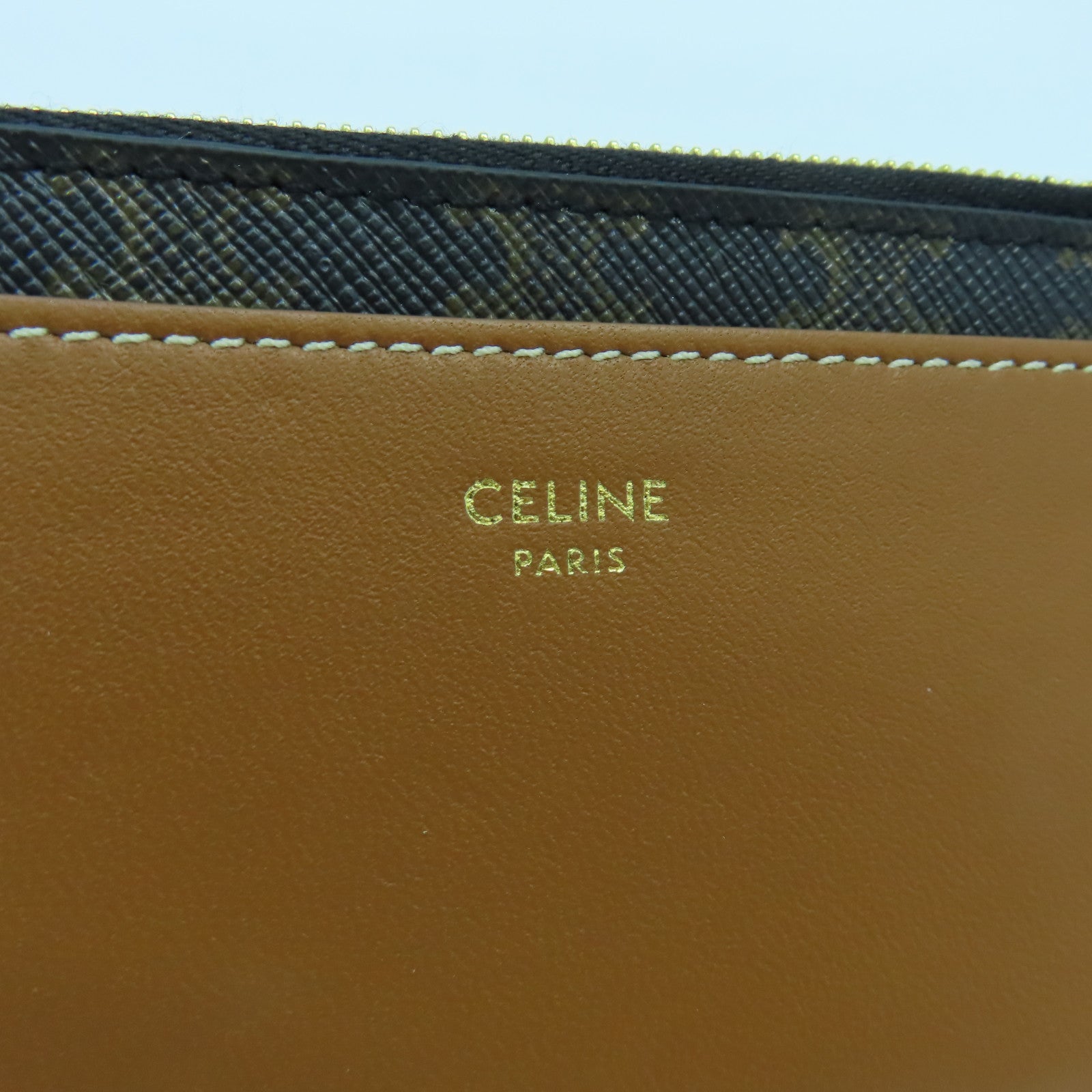 CELINE 牛皮皮革/塗層帆布Card Case金扣卡片套啡色/黑色