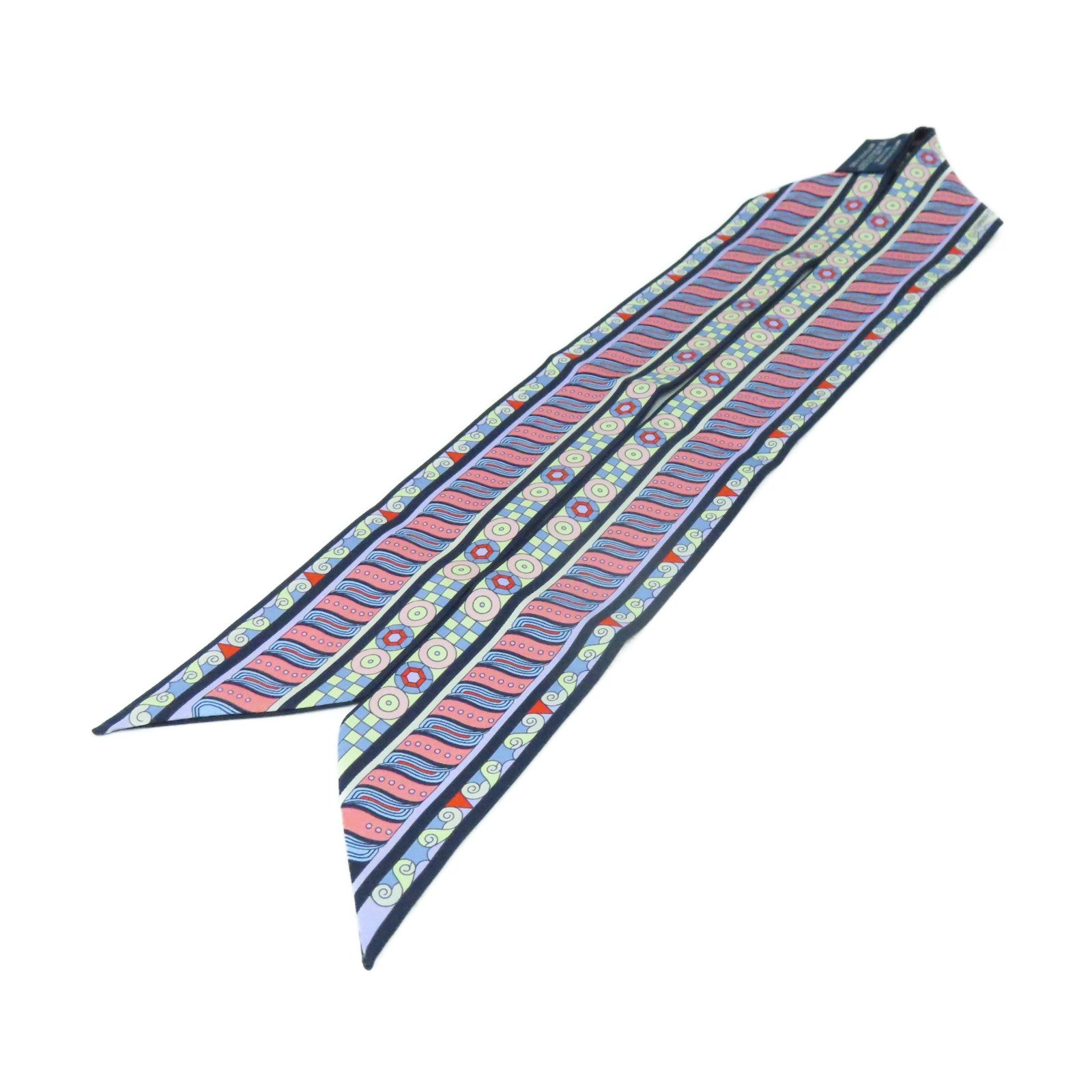 HERMES 絲質Twilly Scarf絲巾h深藍色/粉紅色/彩色