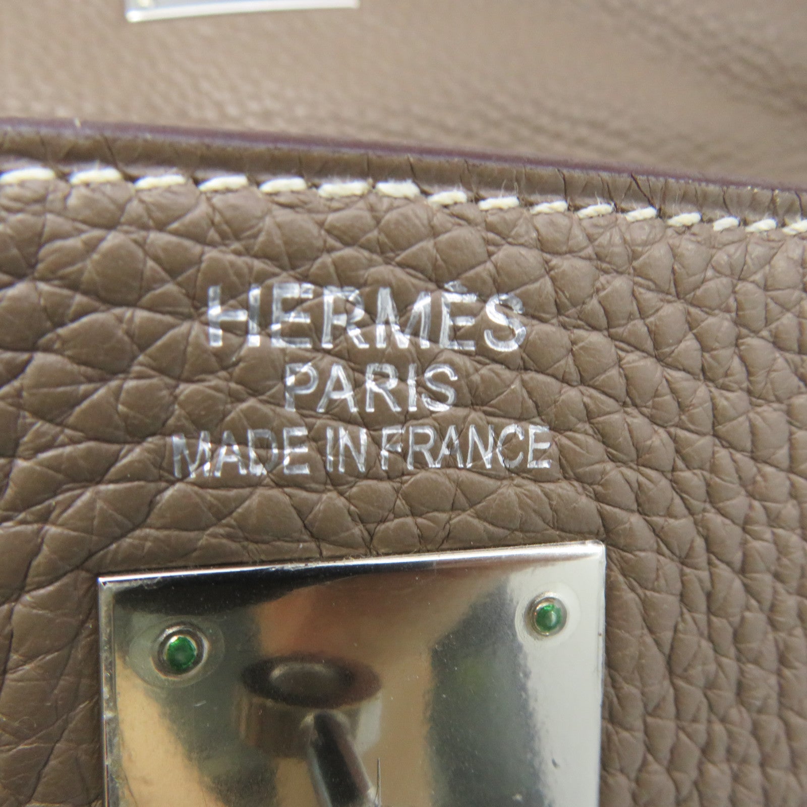 HERMES 【激減優惠】Clemence皮革Kelly 35銀扣手挽袋米色