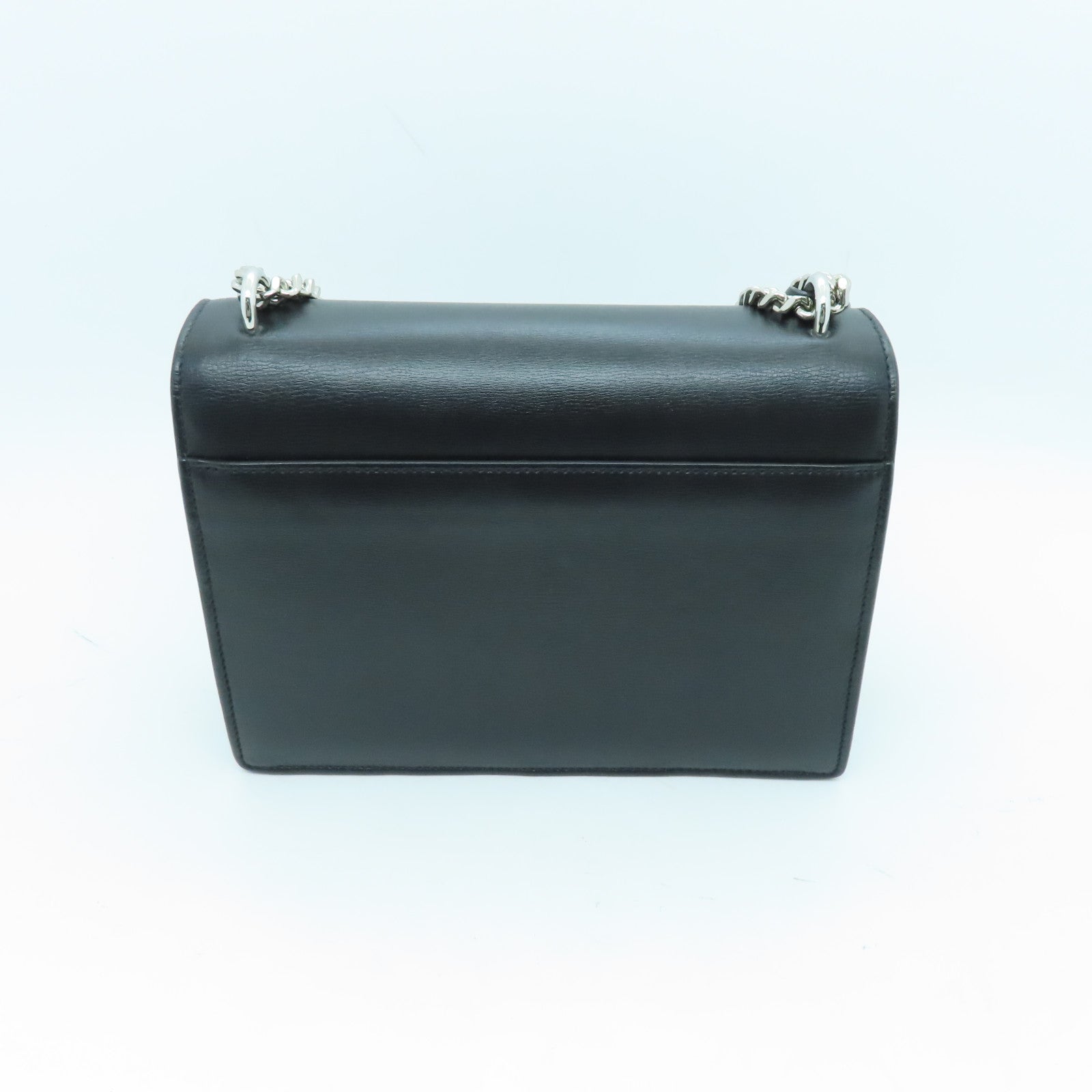 YVES SAINT LAURENT cowhide leather Shoulder Bag silver buckle handle chain shoulder bag black