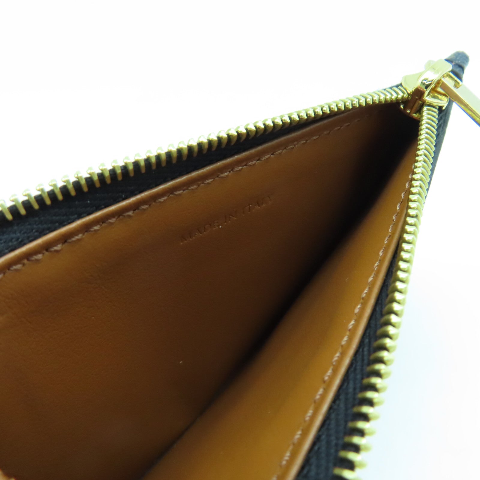 CELINE 牛皮皮革/塗層帆布Card Case金扣卡片套啡色/黑色