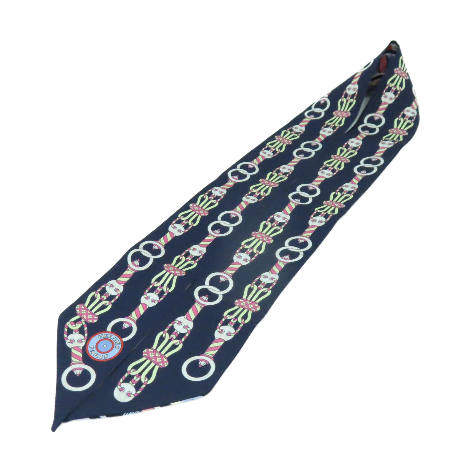 HERMES 絲質Twilly Scarf絲巾h深藍色/粉紅色/彩色