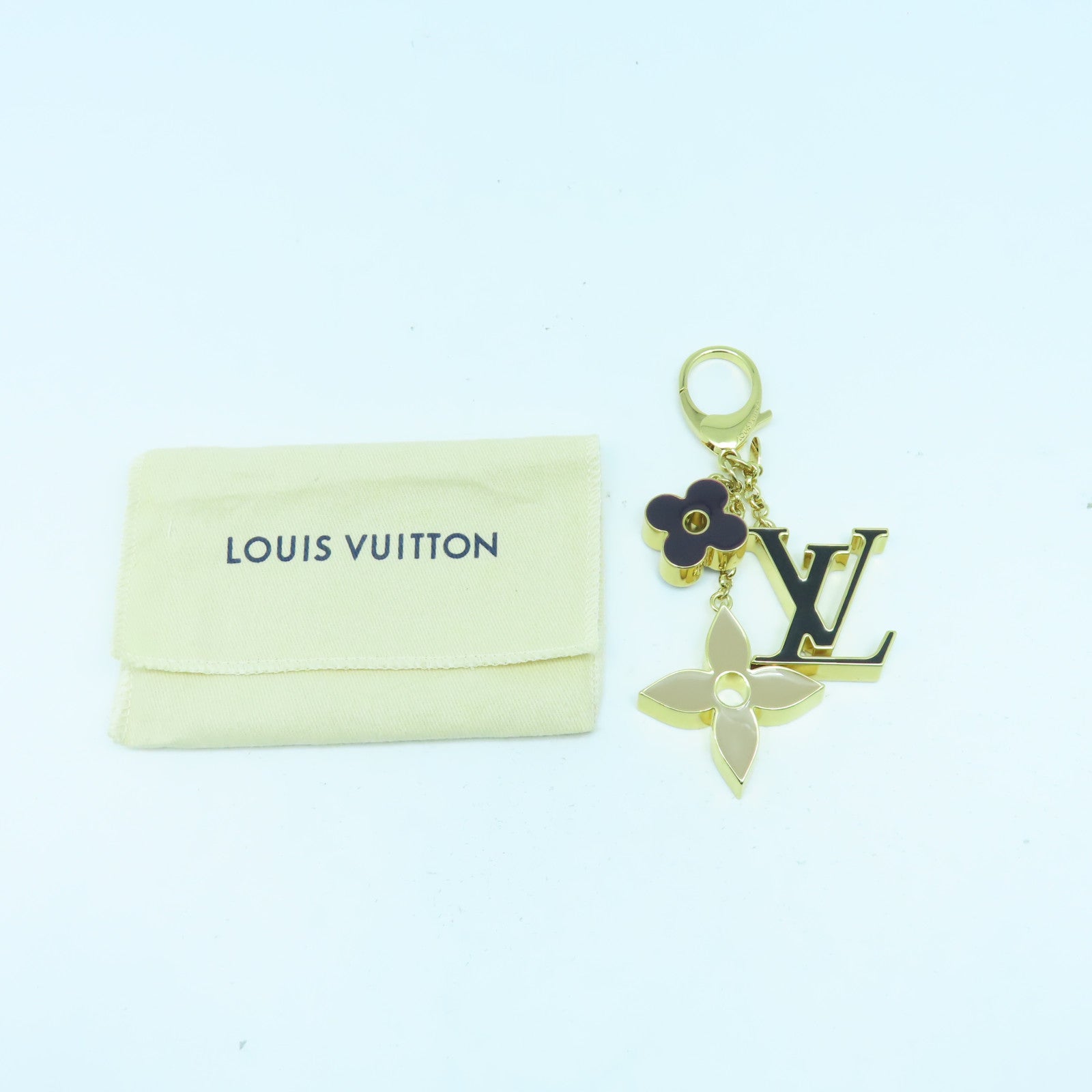 LOUIS VUITTON 金屬Fleur de Monogram金扣掛飾黑色/米色