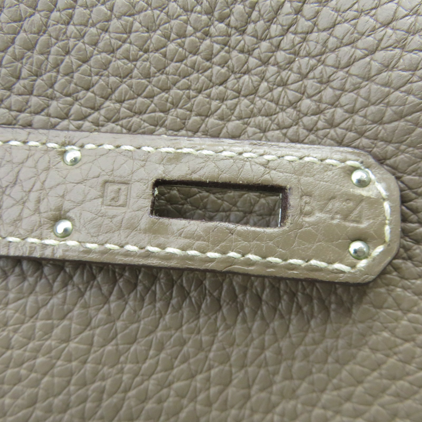 HERMES 【激減優惠】Clemence皮革Kelly 35銀扣手挽袋米色