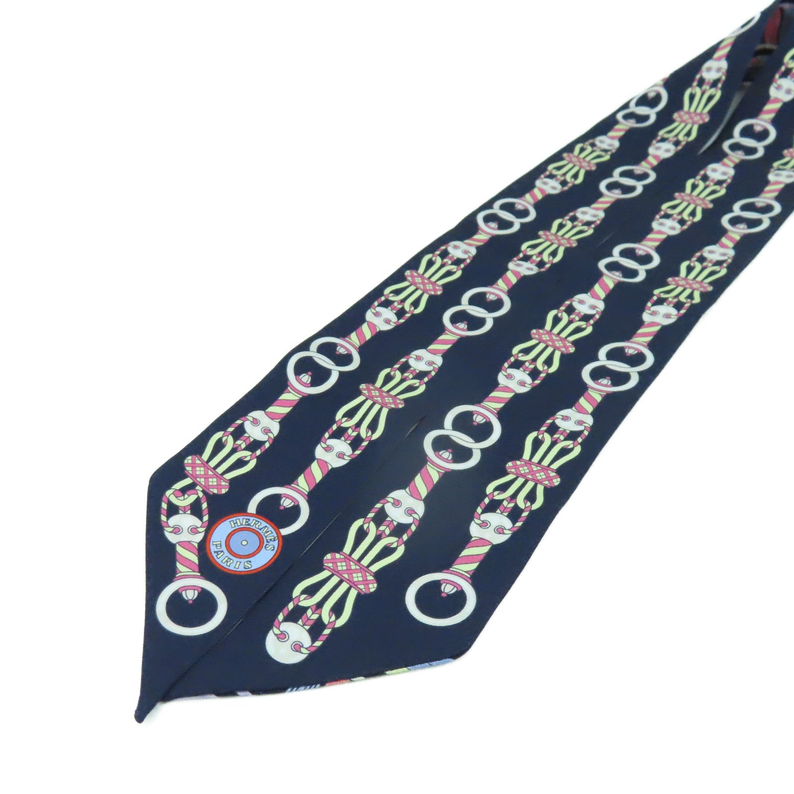 HERMES 絲質Twilly Scarf絲巾h深藍色/粉紅色/彩色