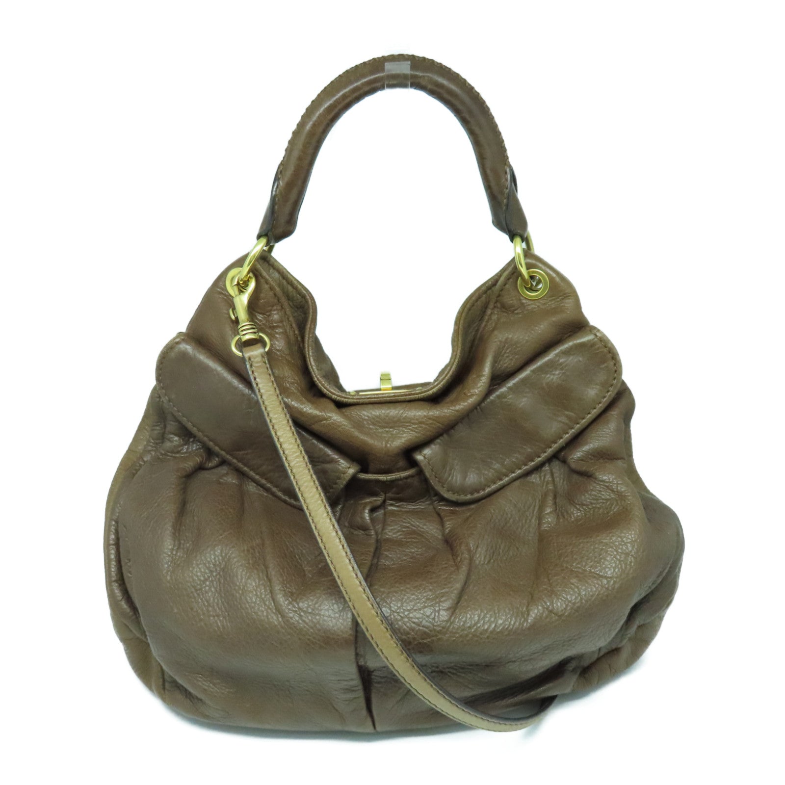 Miu Miu 牛皮皮革2 Way Shoulder Bag金扣手挽肩背兩用袋啡色