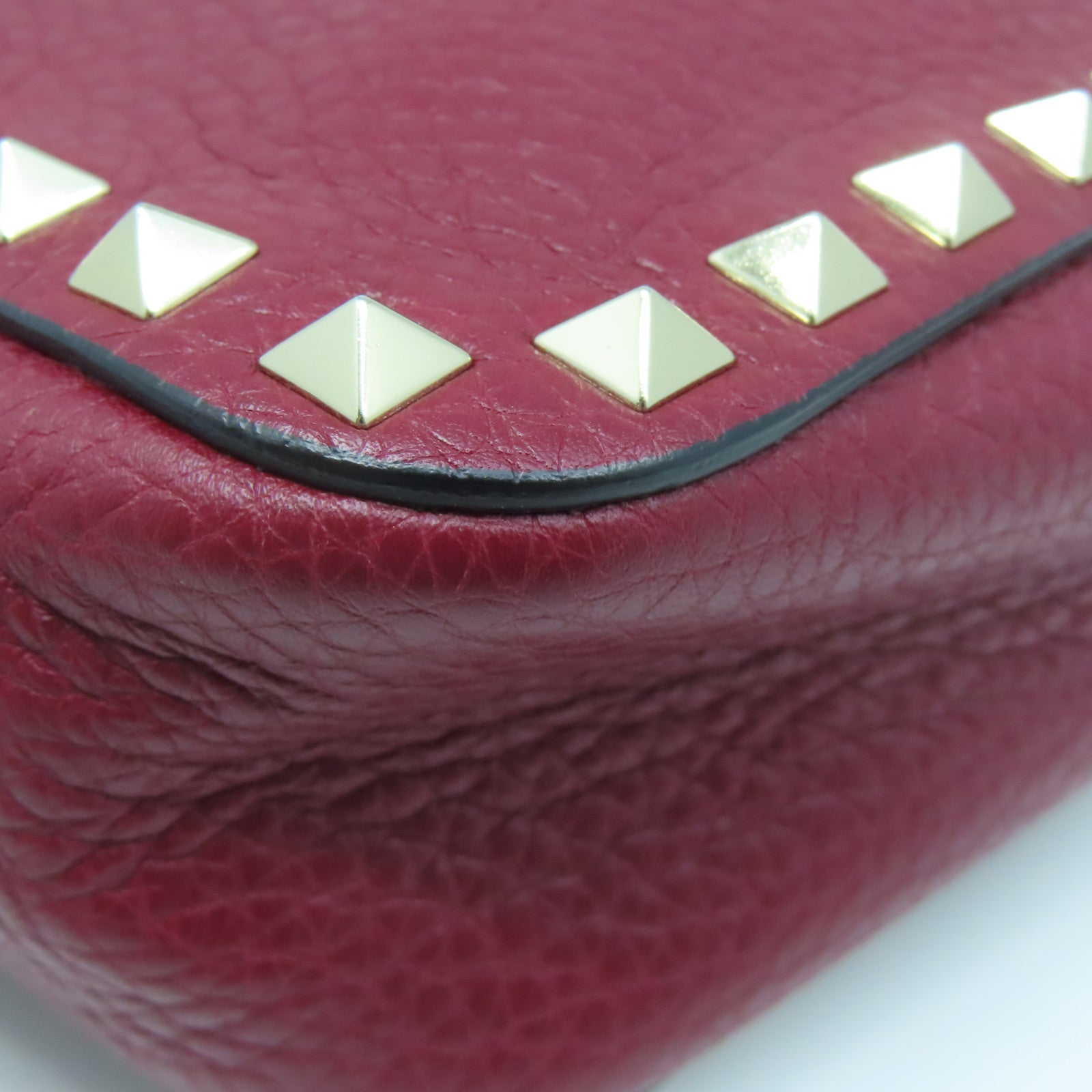 Valentino 牛皮皮革Shoulder Bag金扣肩背袋紅色