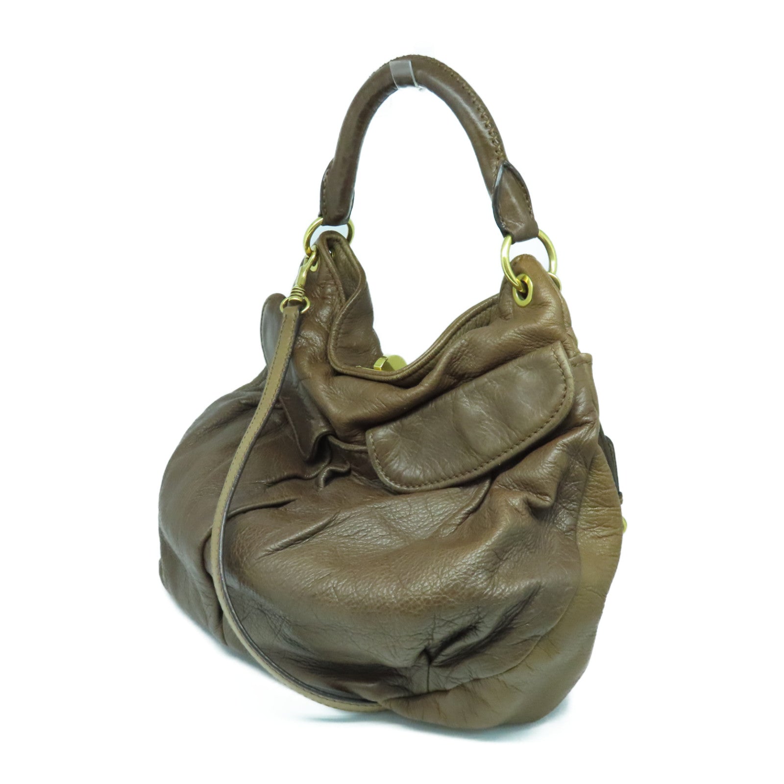 Miu Miu 牛皮皮革2 Way Shoulder Bag金扣手挽肩背兩用袋啡色