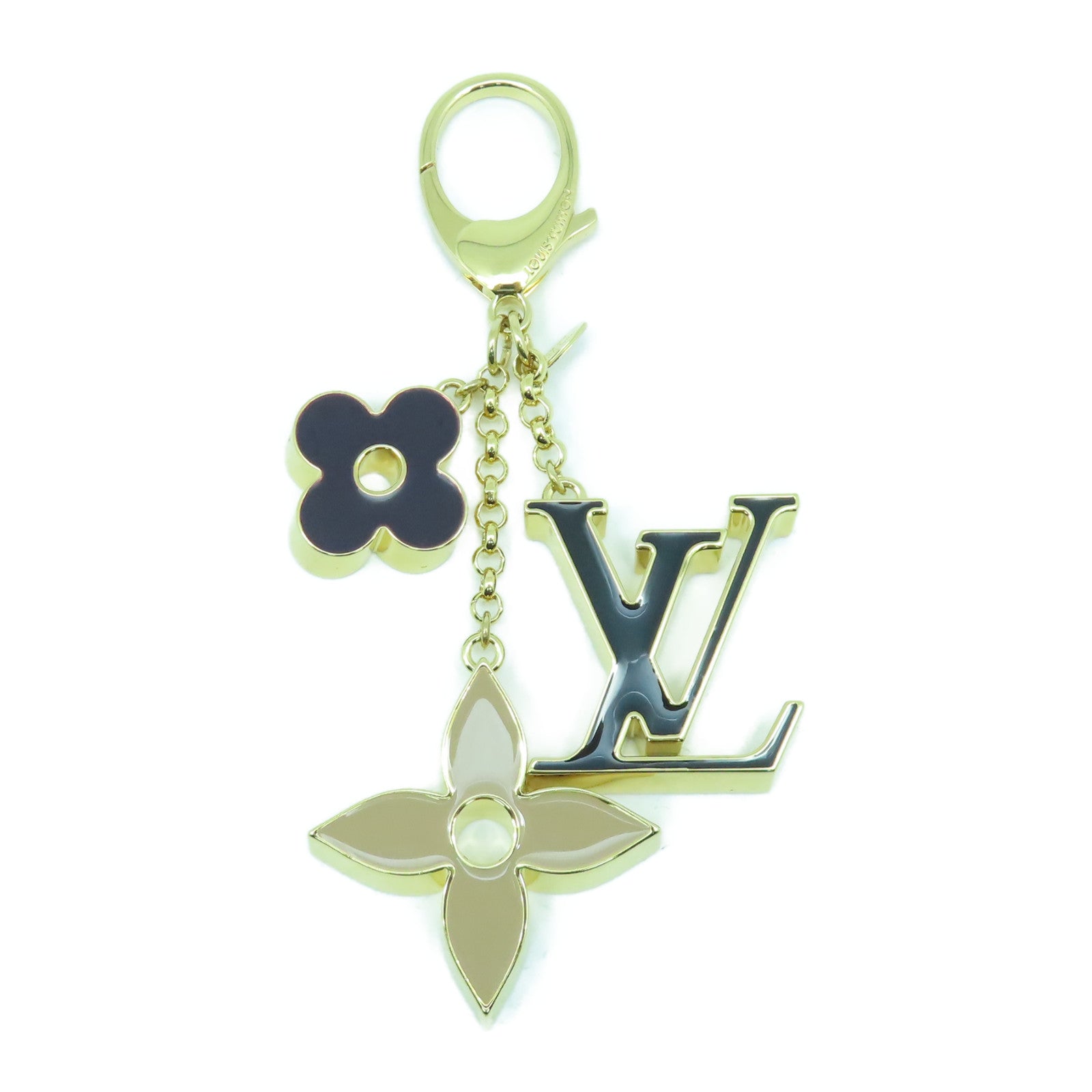 LOUIS VUITTON 金屬Fleur de Monogram金扣掛飾黑色/米色