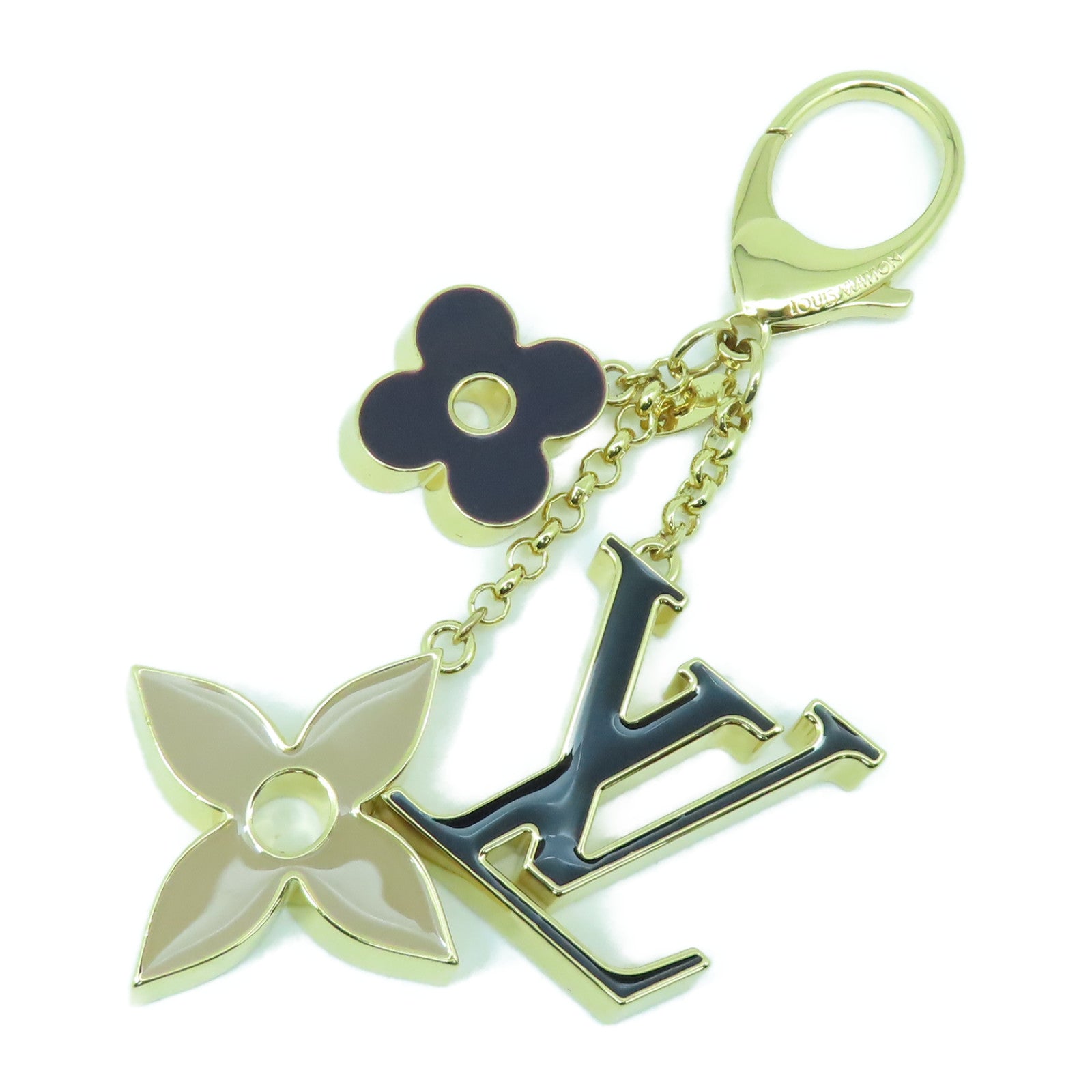 LOUIS VUITTON 金屬Fleur de Monogram金扣掛飾黑色/米色