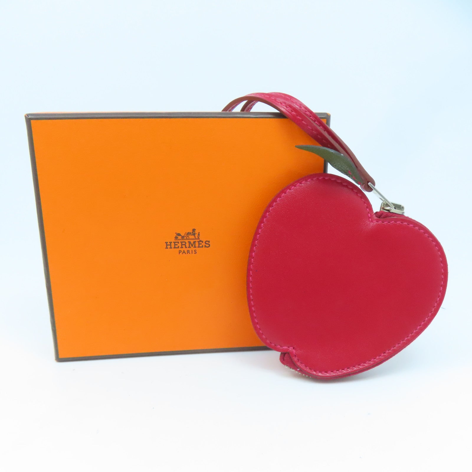 HERMES 皮革Tutti Frutti銀扣零錢包紅色