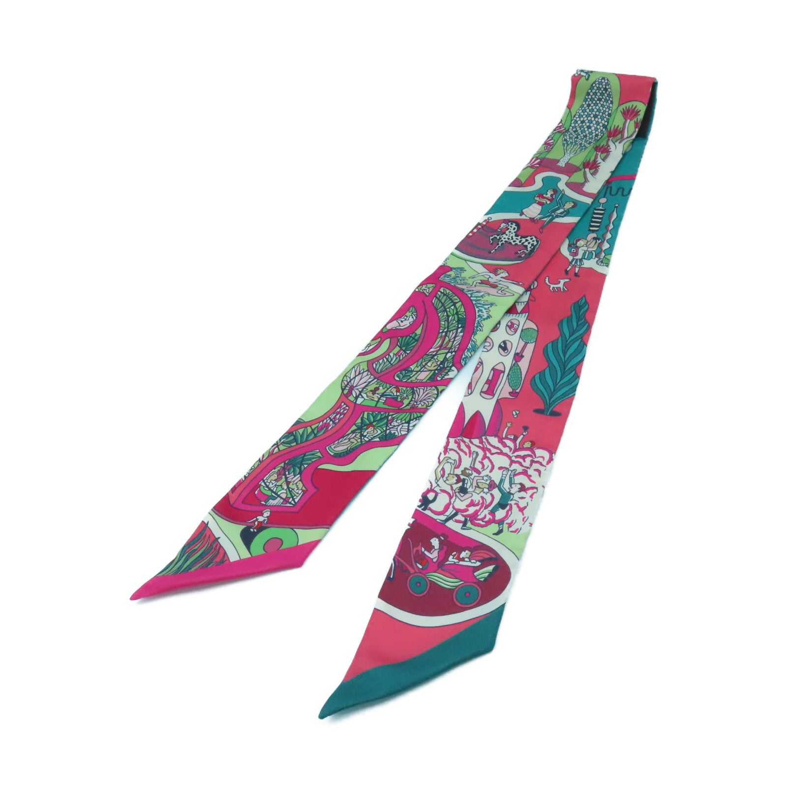 HERMES 絲質Twilly絲巾粉紅色/彩色