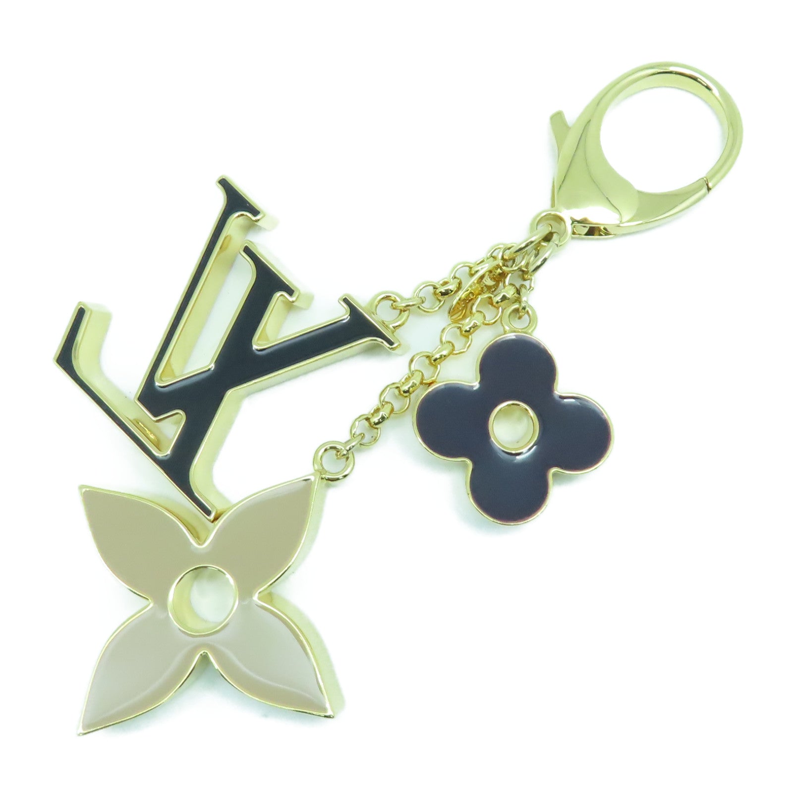 LOUIS VUITTON 金屬Fleur de Monogram金扣掛飾黑色/米色