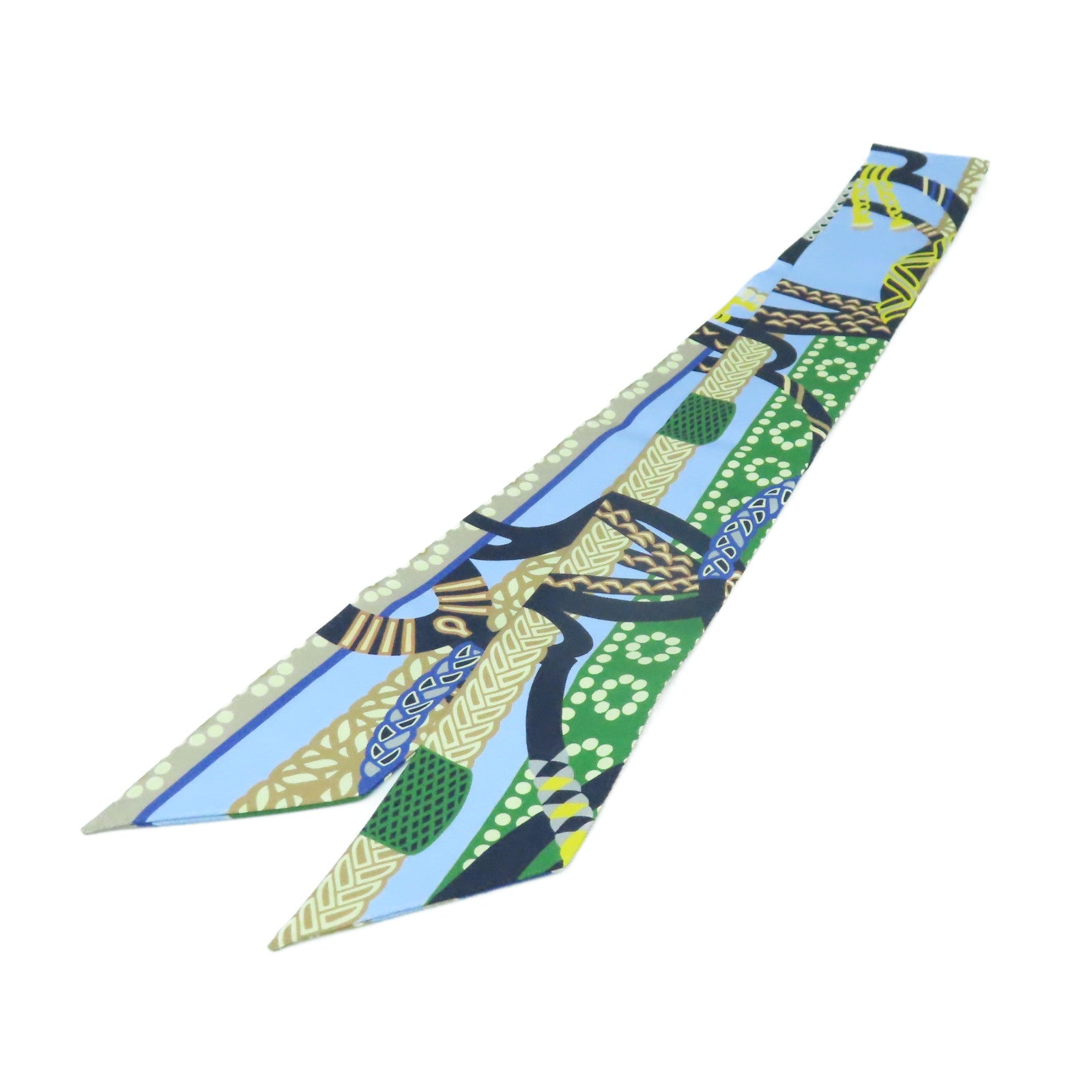 HERMES 絲質Twilly Scarf絲巾藍色/綠色/彩色