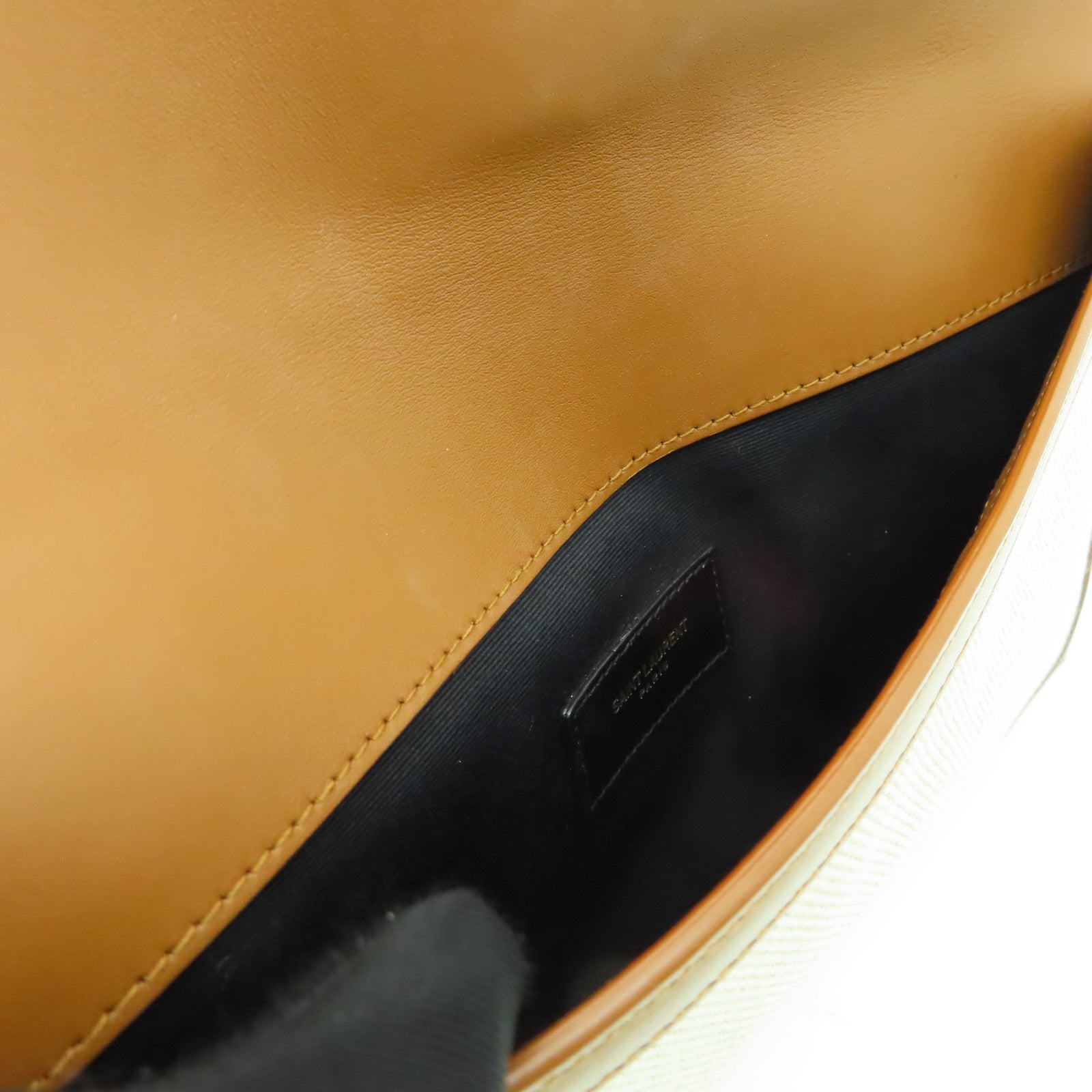 YVES SAINT LAURENT 帆布Clutch Bag金扣手拿包米色