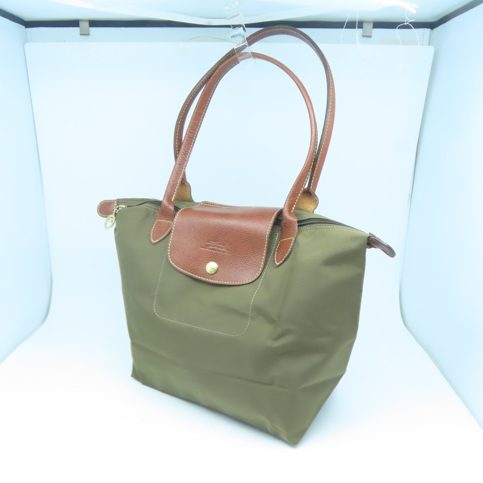Longchamp 尼龍Shoulder Bag金扣肩背袋綠色/棕色
