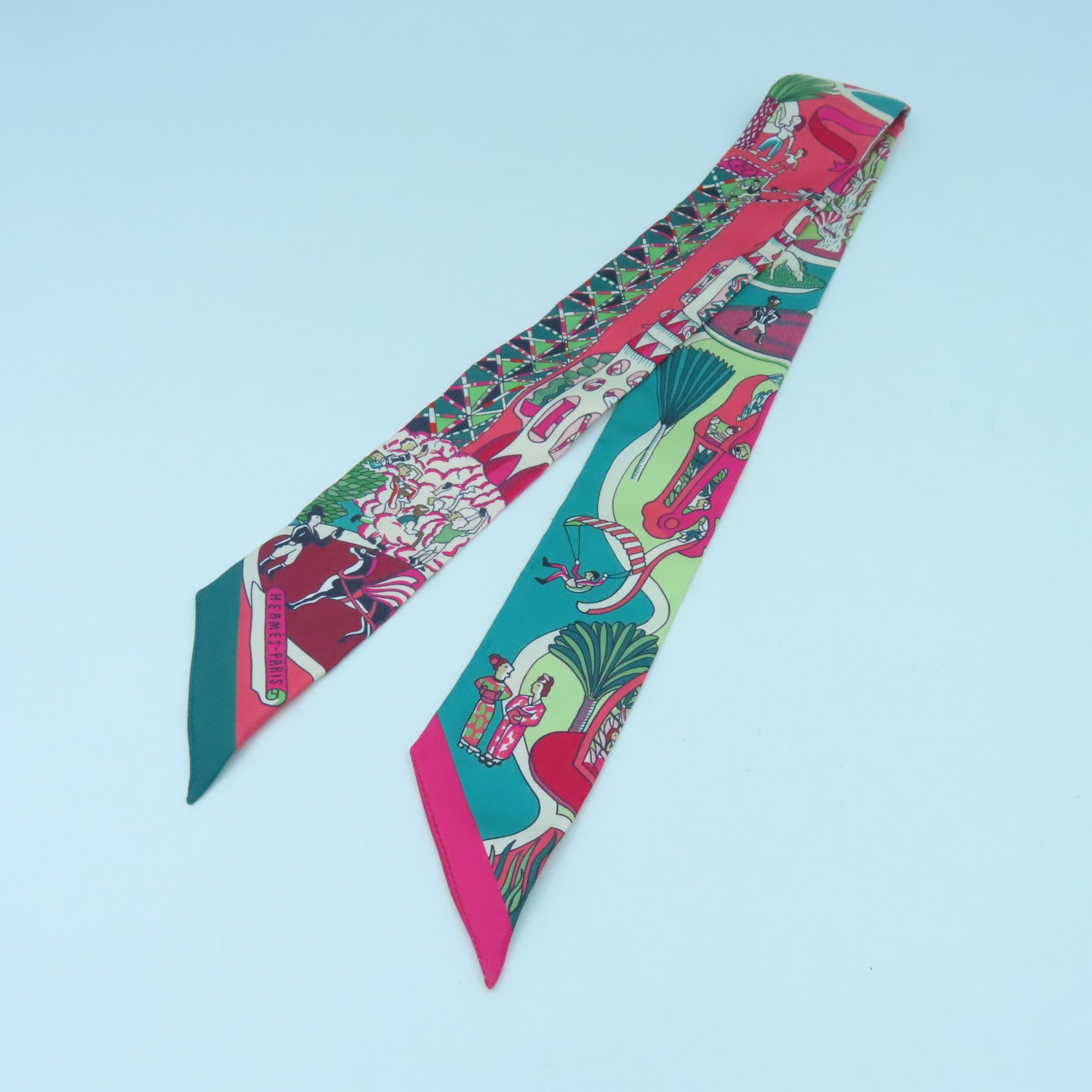 HERMES 絲質Twilly絲巾粉紅色/彩色