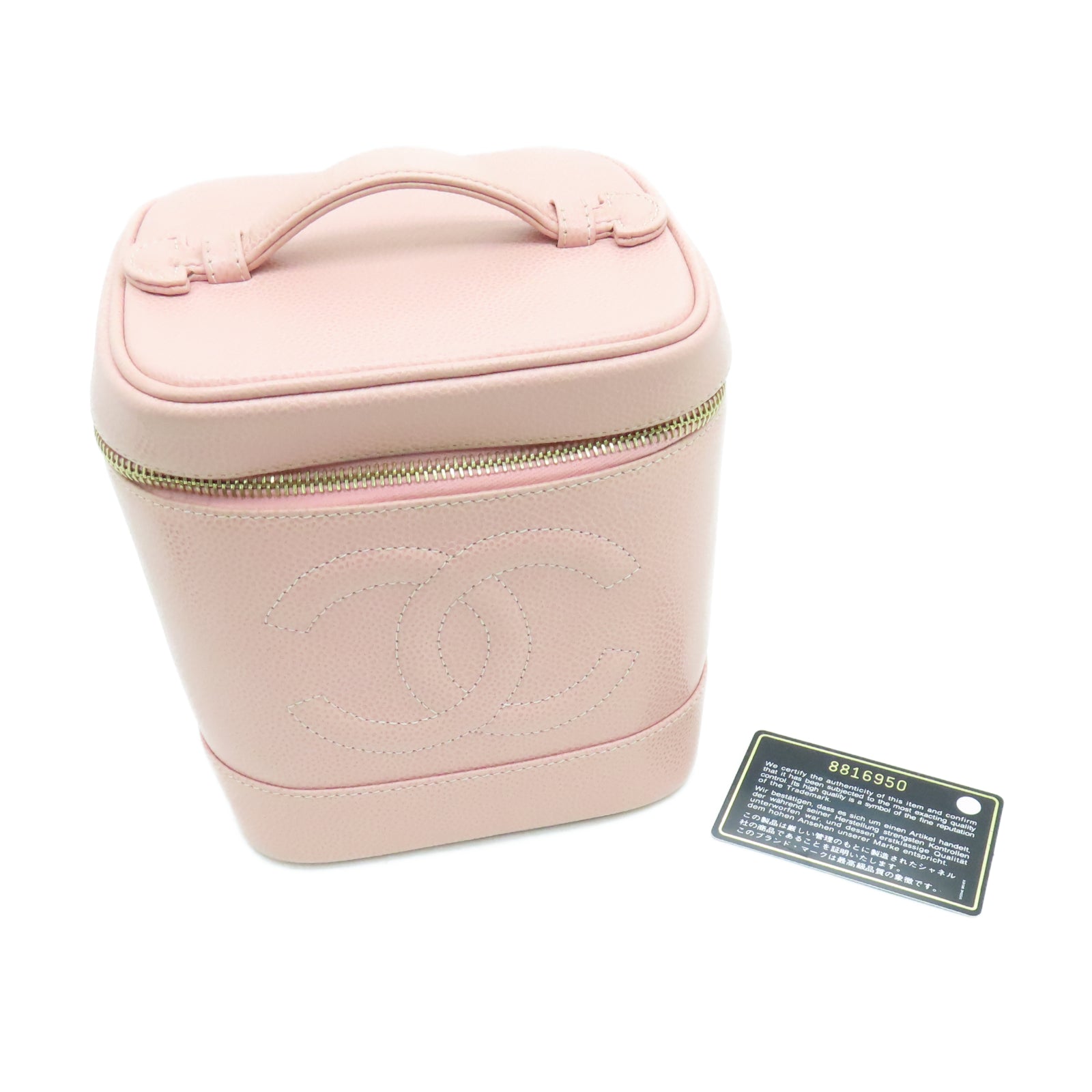 CHANEL Caviar皮革Cosmetic Bag金扣手挽袋粉紅色