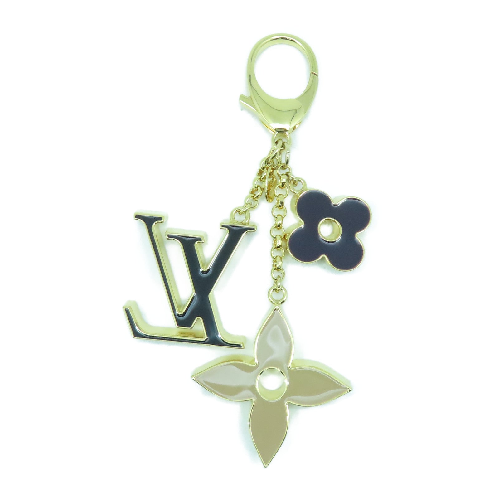 LOUIS VUITTON 金屬Fleur de Monogram金扣掛飾黑色/米色