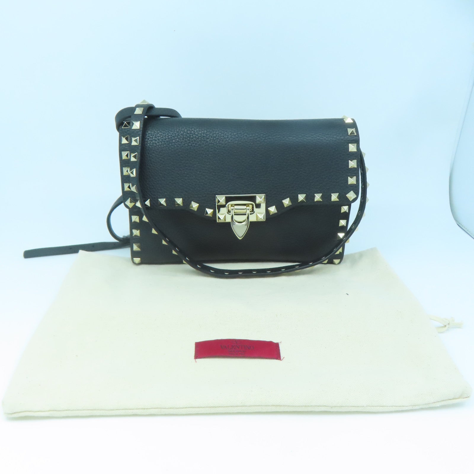 Valentino 牛皮皮革Rockstud Bag銀扣肩背袋黑色