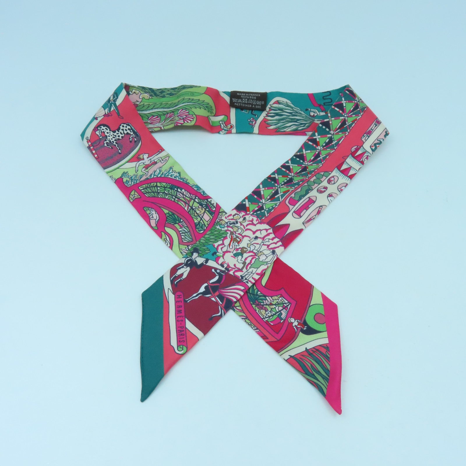 HERMES 絲質Twilly絲巾粉紅色/彩色