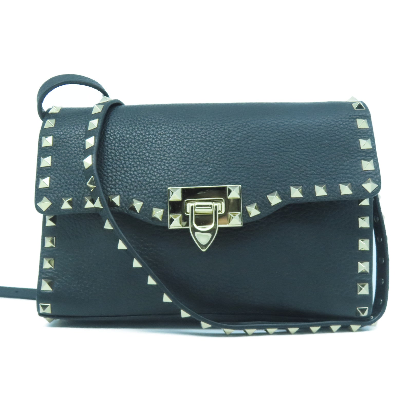 Valentino 牛皮皮革Rockstud Bag銀扣肩背袋黑色