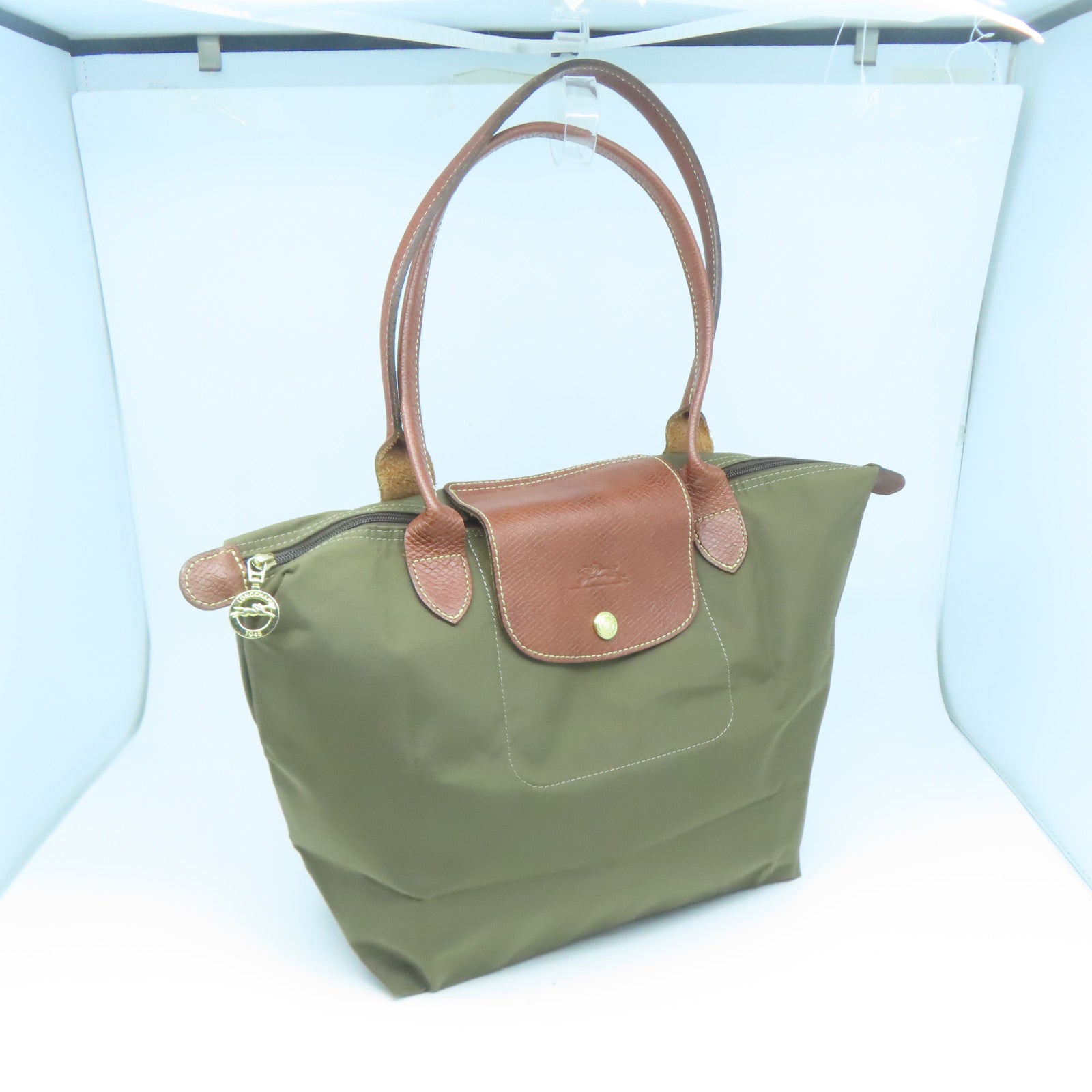 Longchamp 尼龍Shoulder Bag金扣肩背袋綠色/棕色