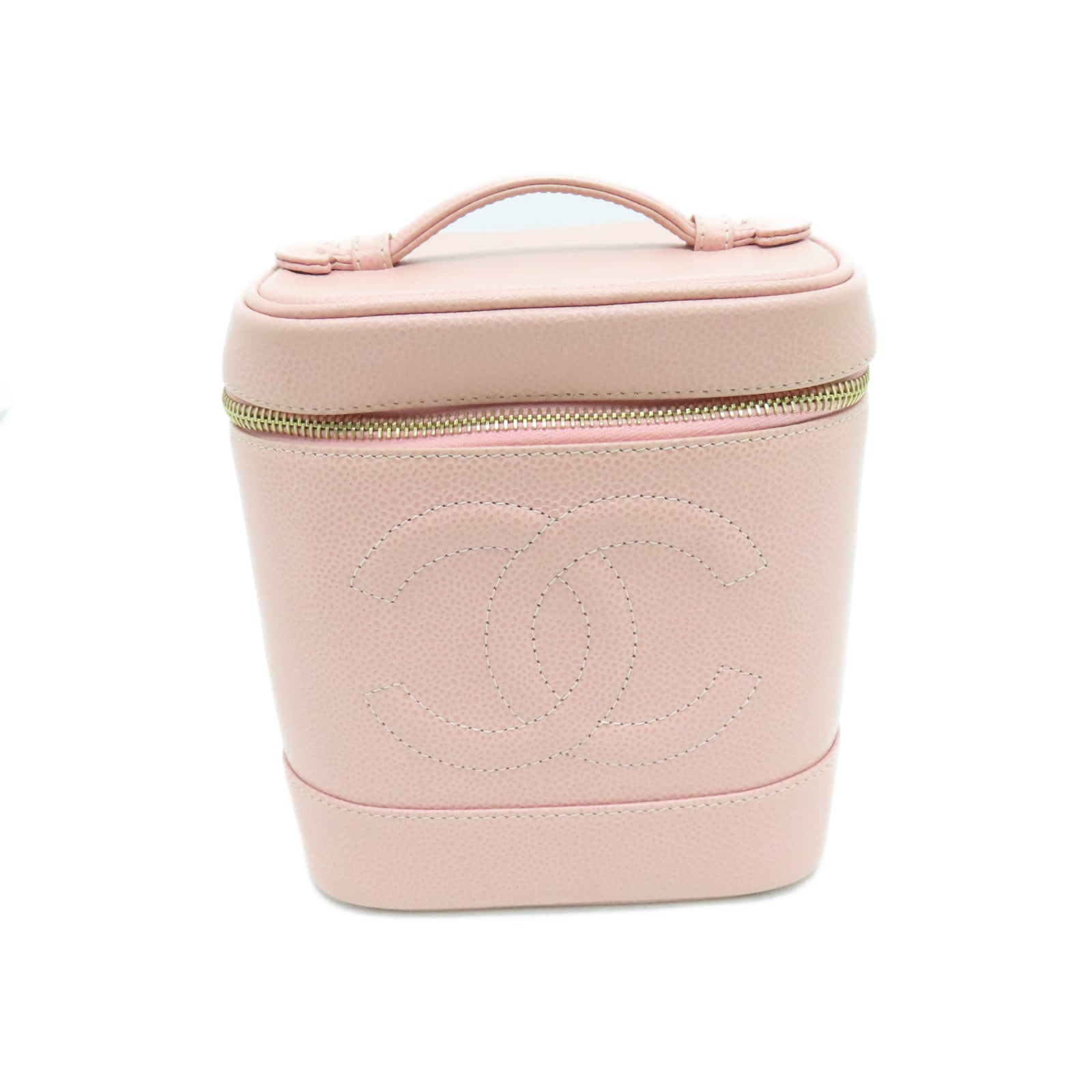 CHANEL Caviar皮革Cosmetic Bag金扣手挽袋粉紅色