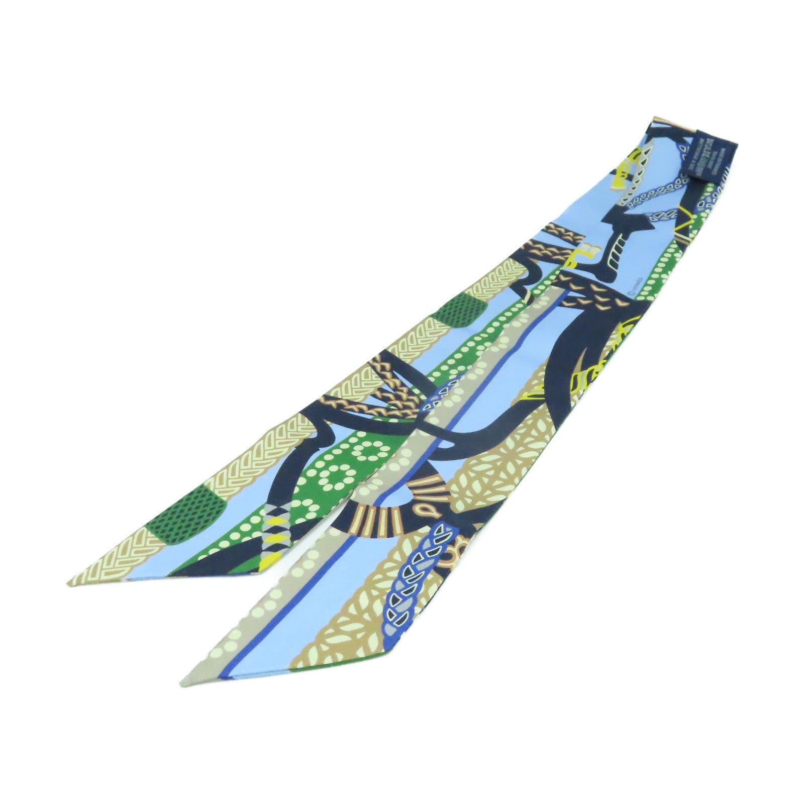 HERMES 絲質Twilly Scarf絲巾藍色/綠色/彩色