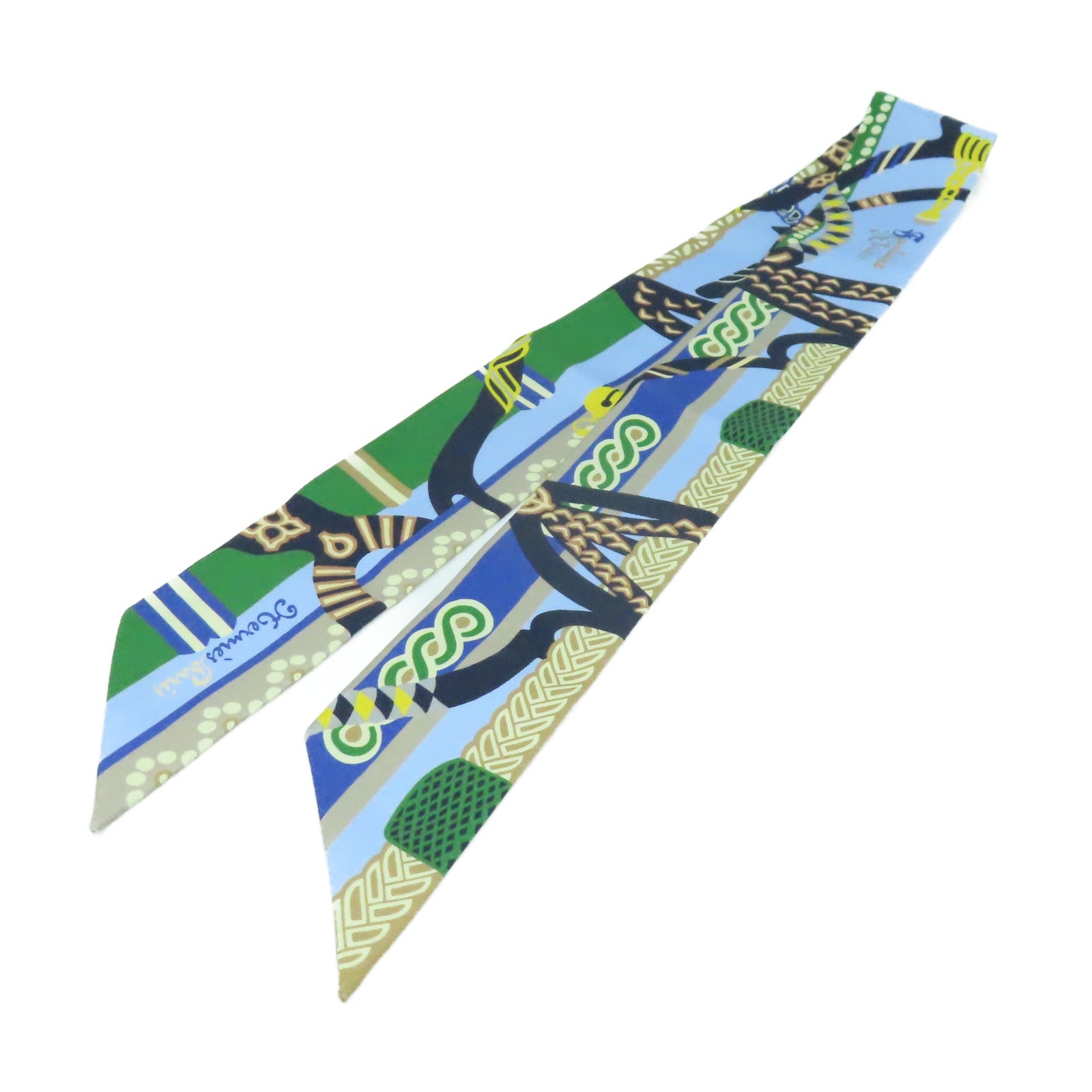 HERMES 絲質Twilly Scarf絲巾藍色/綠色/彩色