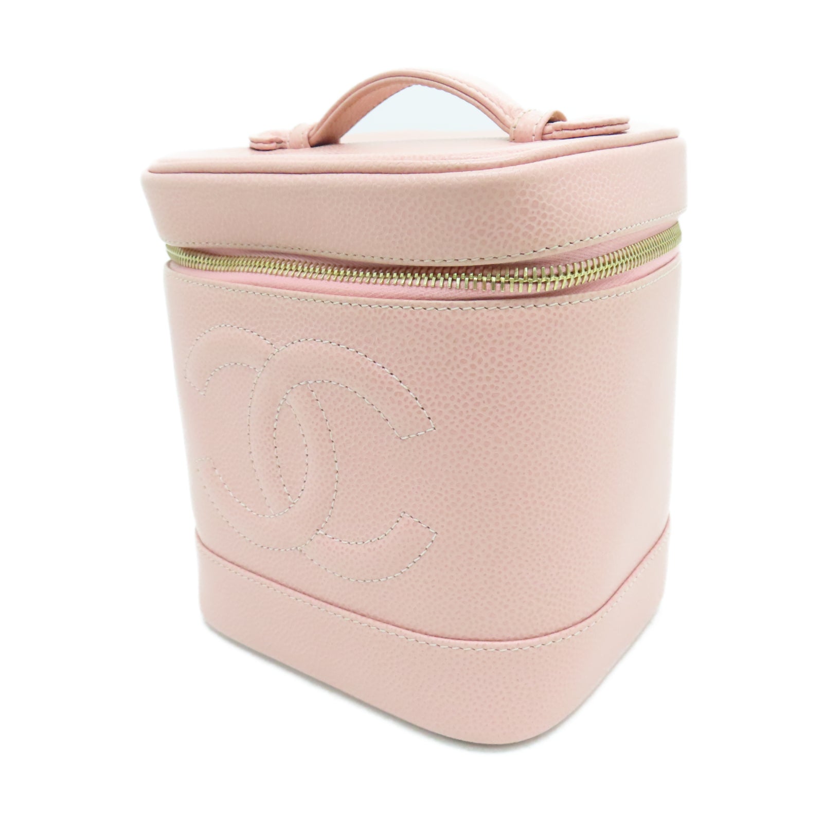 CHANEL Caviar皮革Cosmetic Bag金扣手挽袋粉紅色