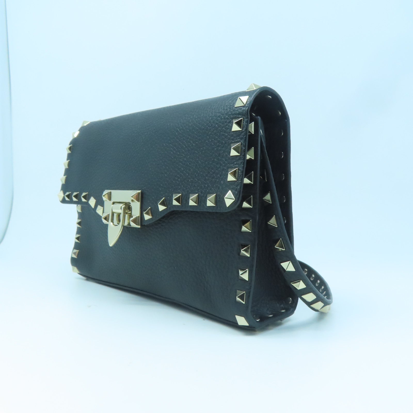 Valentino 牛皮皮革Rockstud Bag銀扣肩背袋黑色