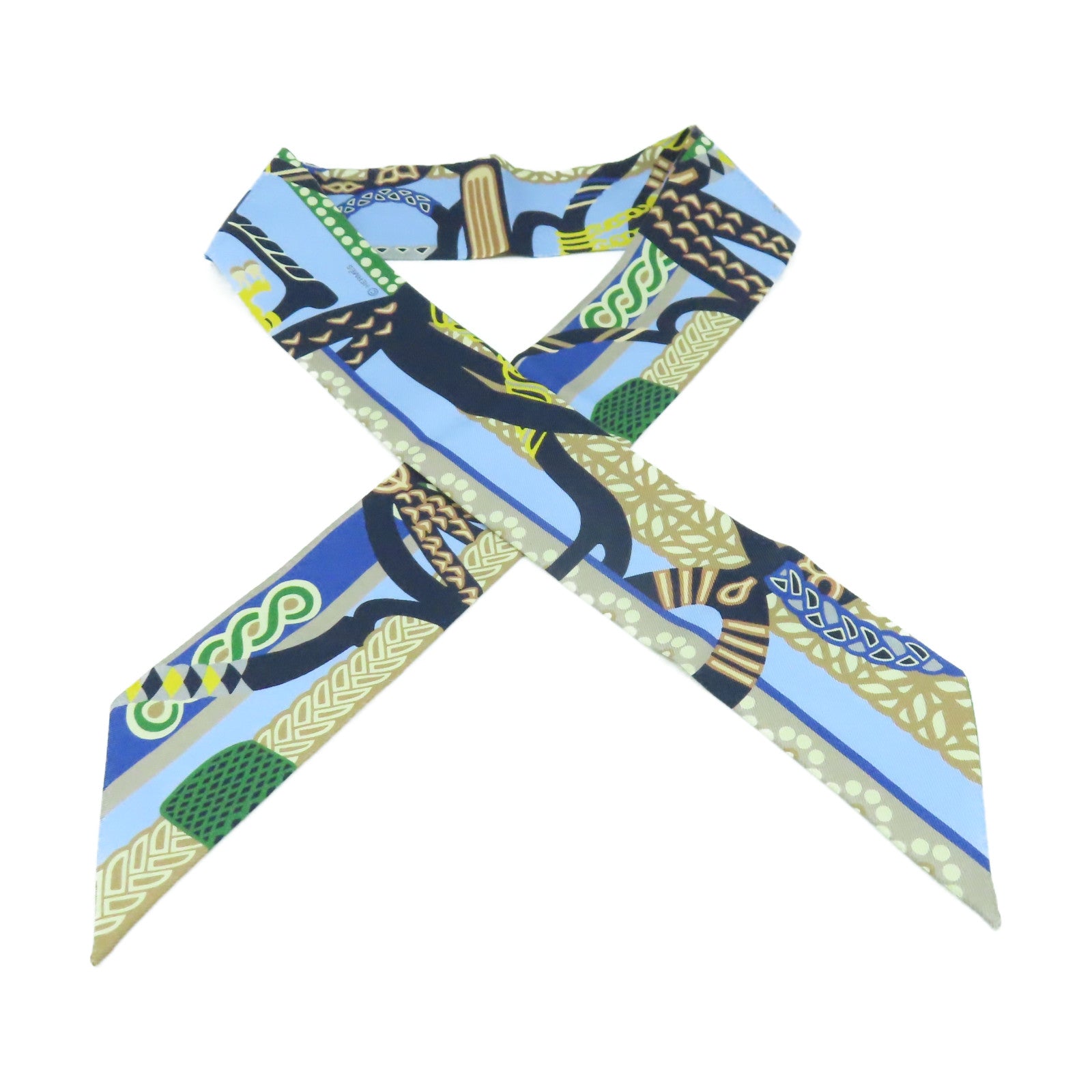 HERMES 絲質Twilly Scarf絲巾藍色/綠色/彩色