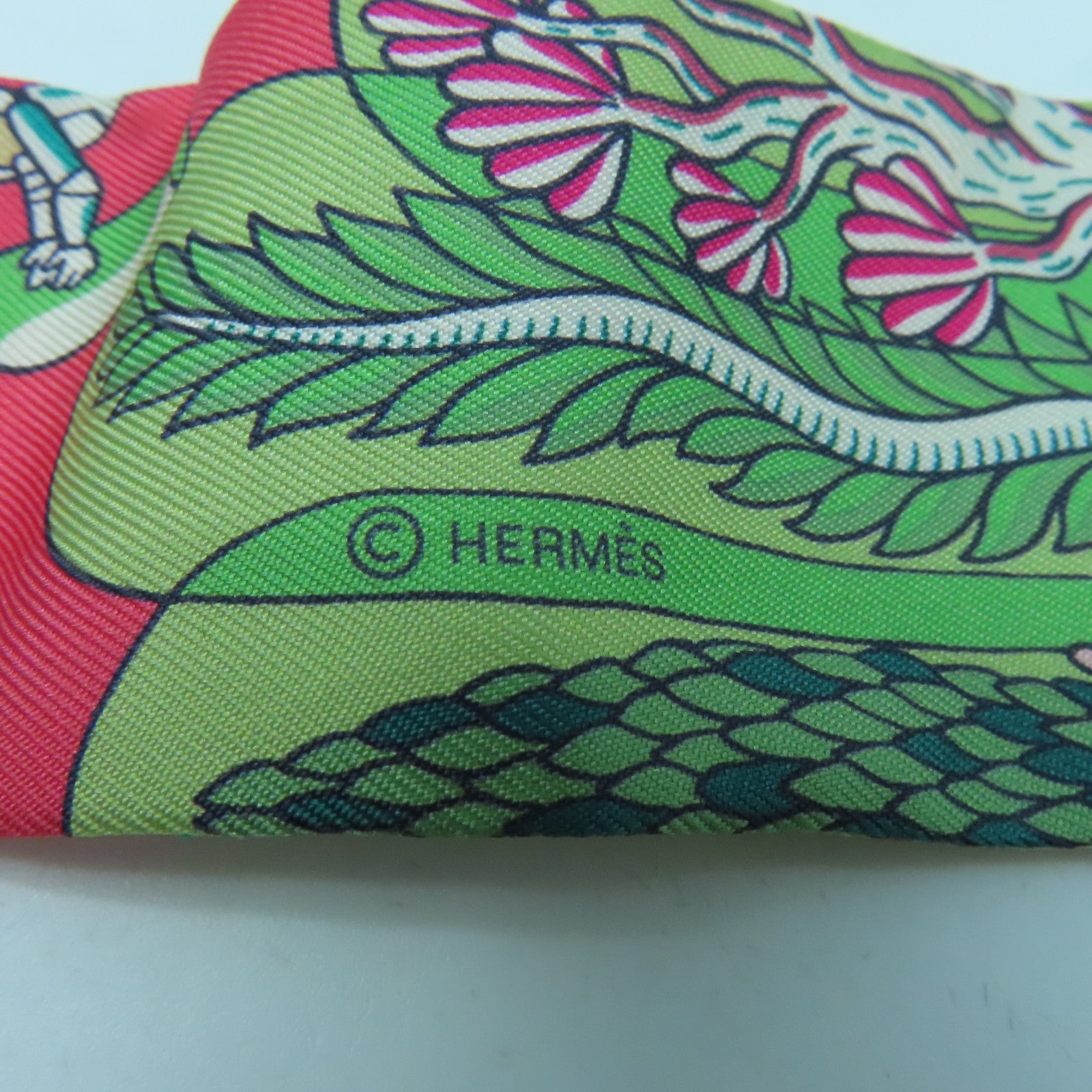 HERMES 絲質Twilly絲巾粉紅色/彩色