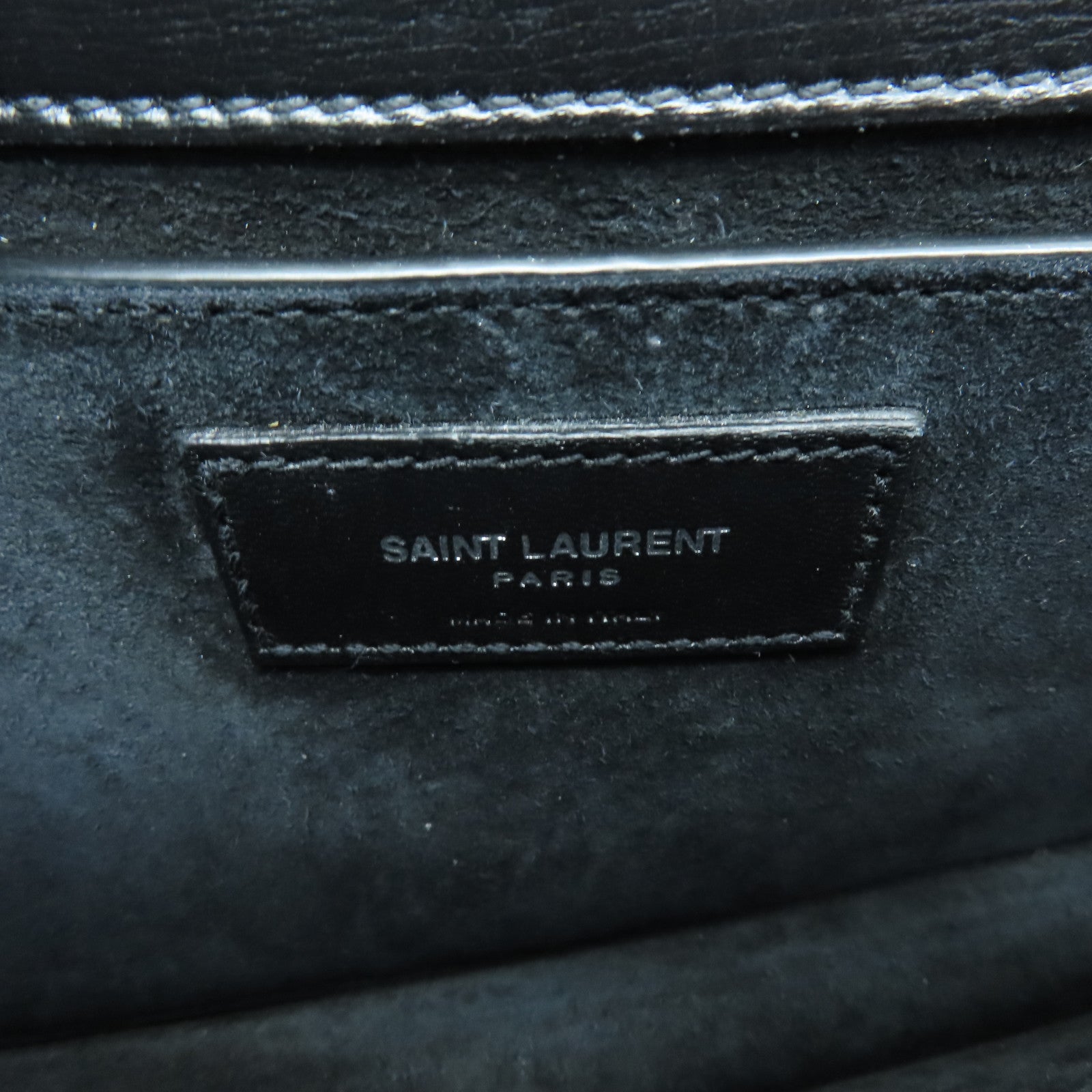YVES SAINT LAURENT cowhide leather Shoulder Bag silver buckle handle chain shoulder bag black