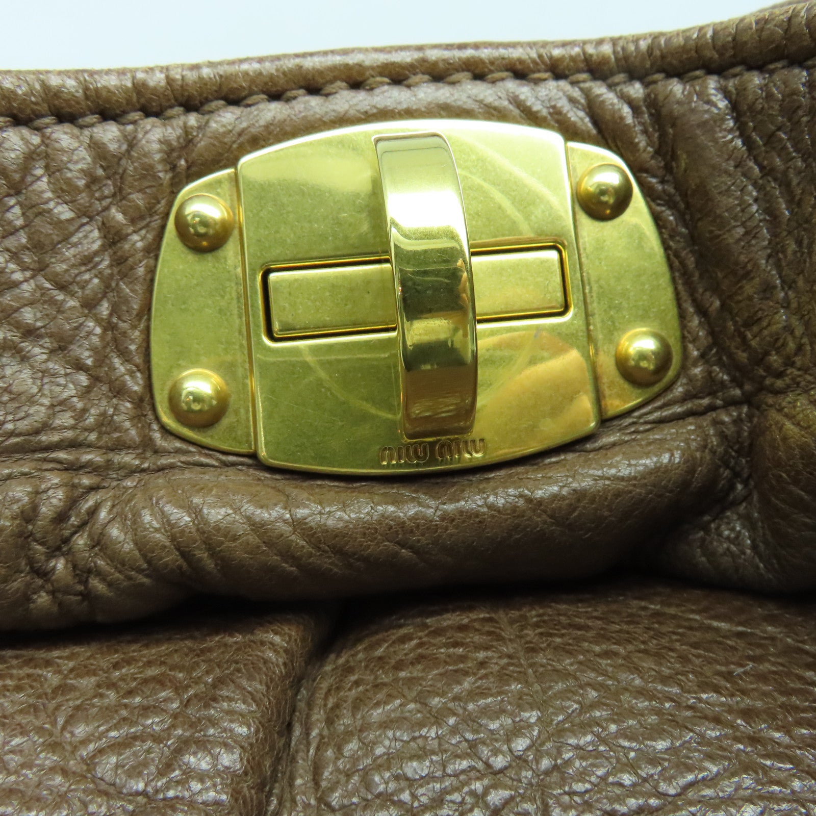 Miu Miu 牛皮皮革2 Way Shoulder Bag金扣手挽肩背兩用袋啡色