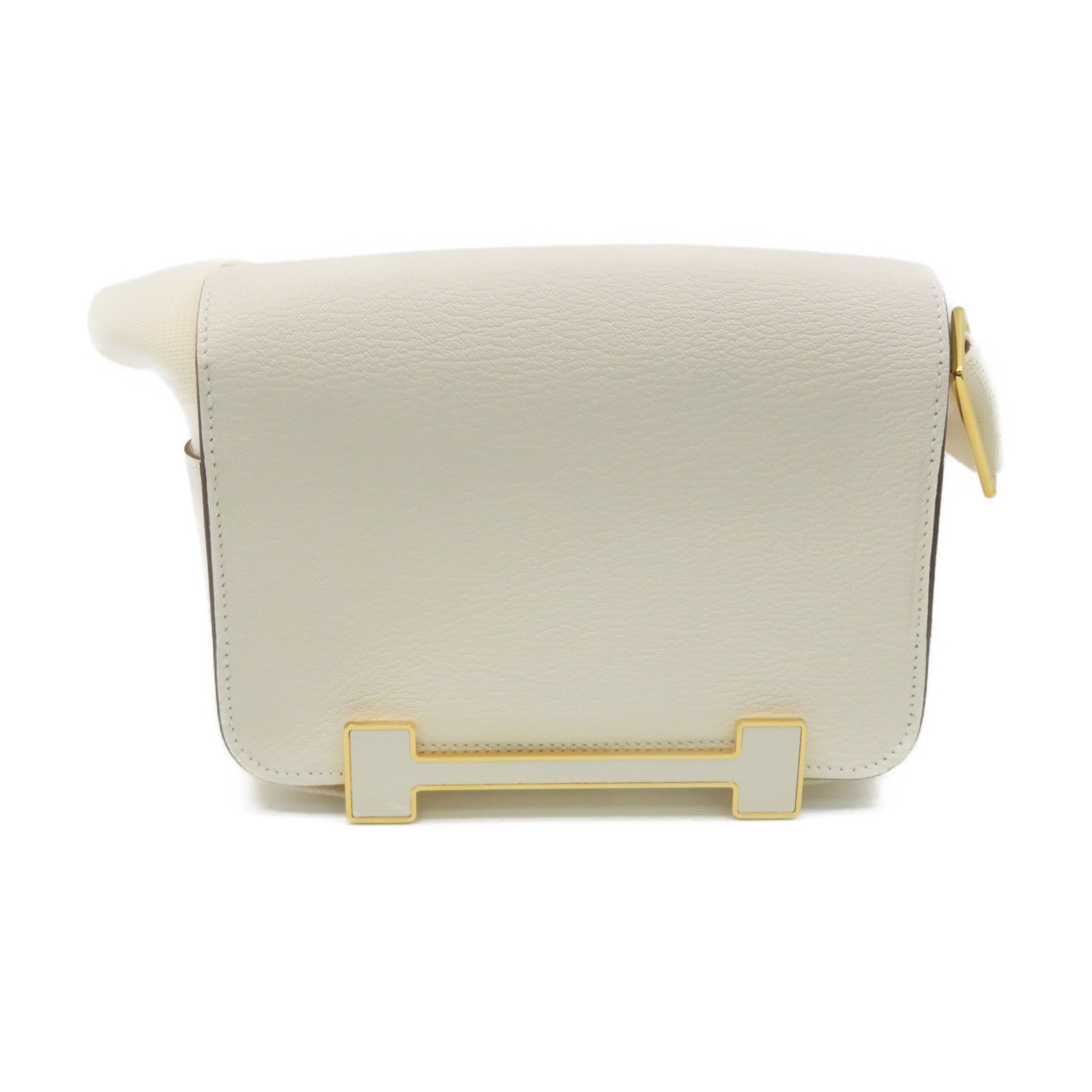 HERMES 【激減優惠】Chevre皮革Geta Shoulder Bag金扣肩背袋Nata米白色