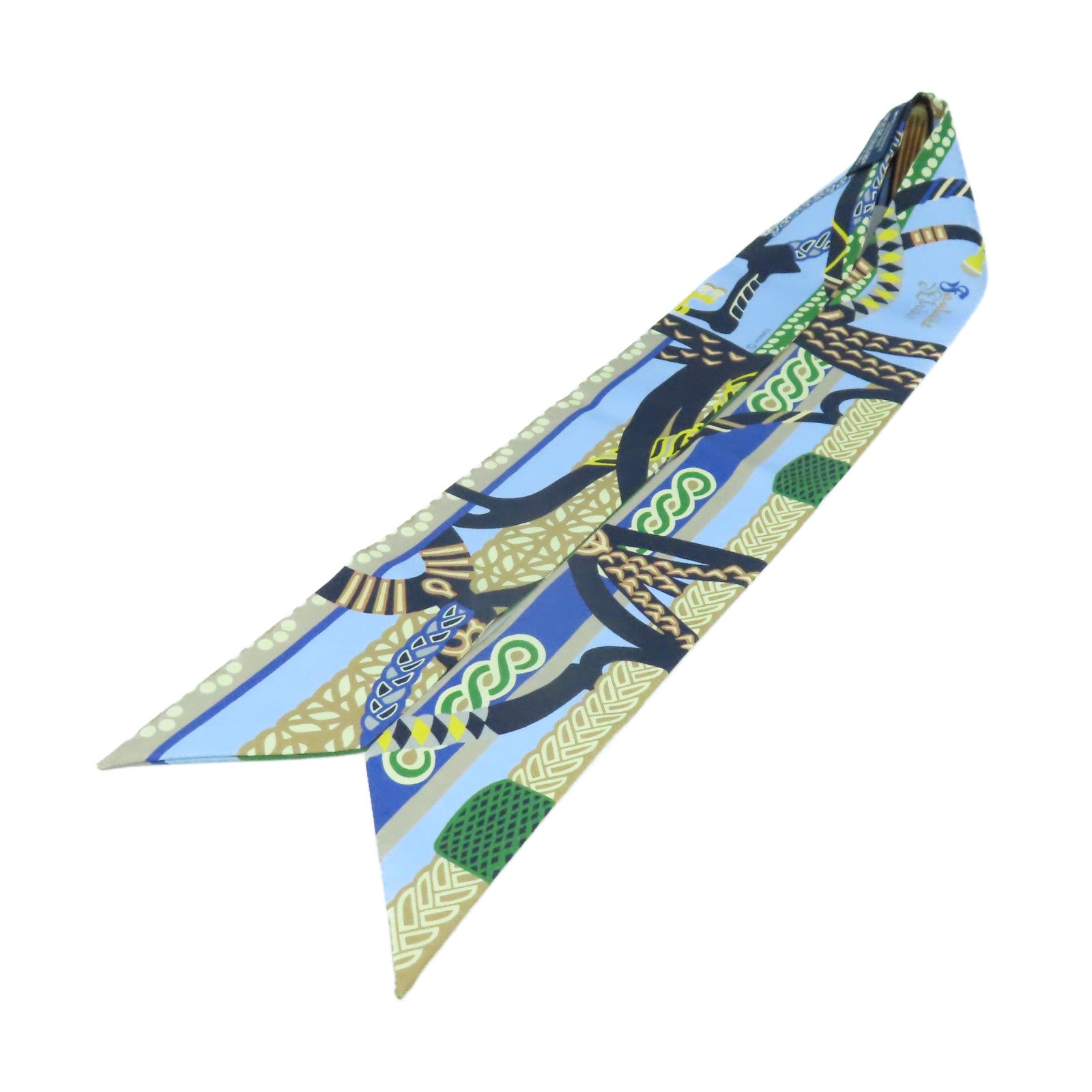 HERMES 絲質Twilly Scarf絲巾藍色/綠色/彩色