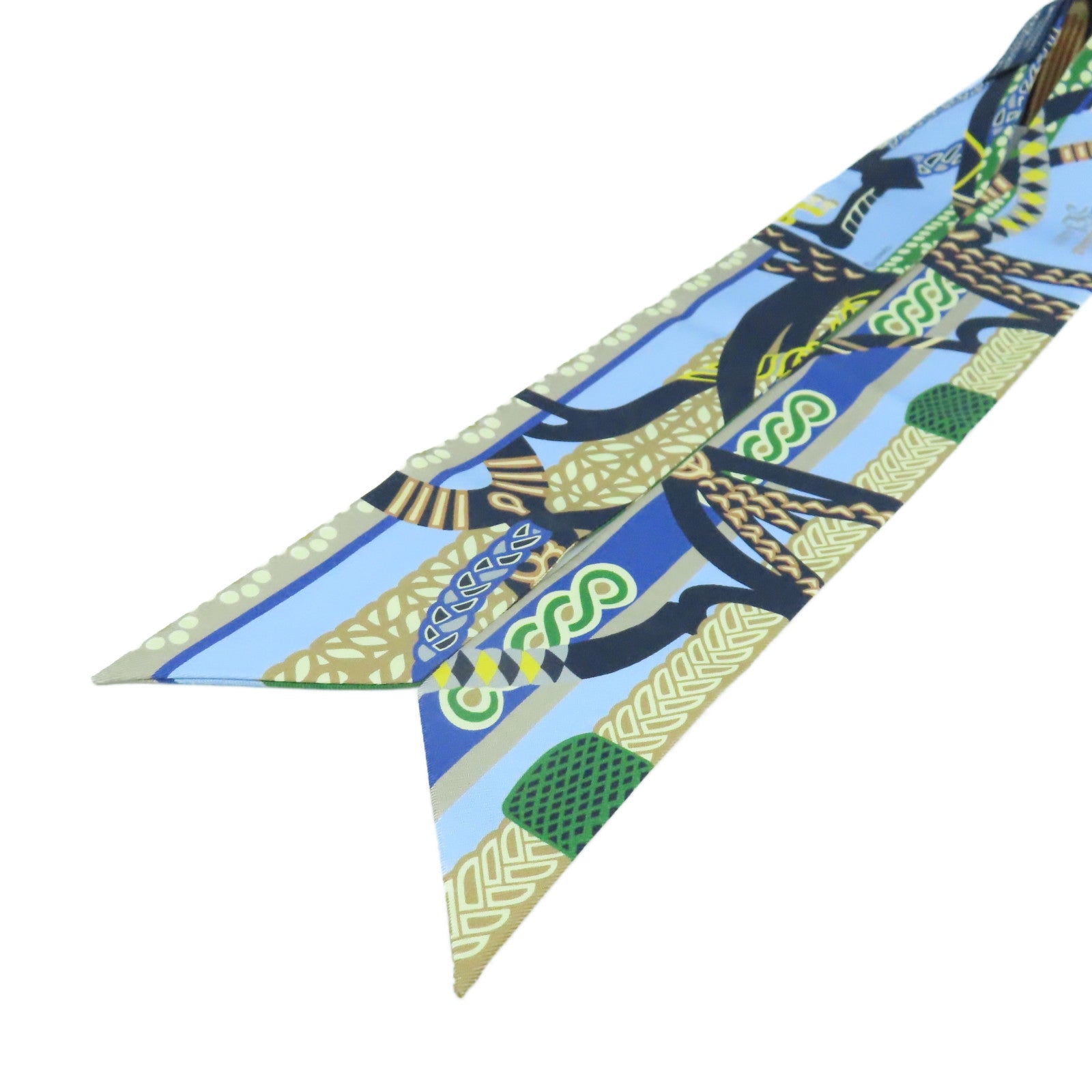 HERMES 絲質Twilly Scarf絲巾藍色/綠色/彩色