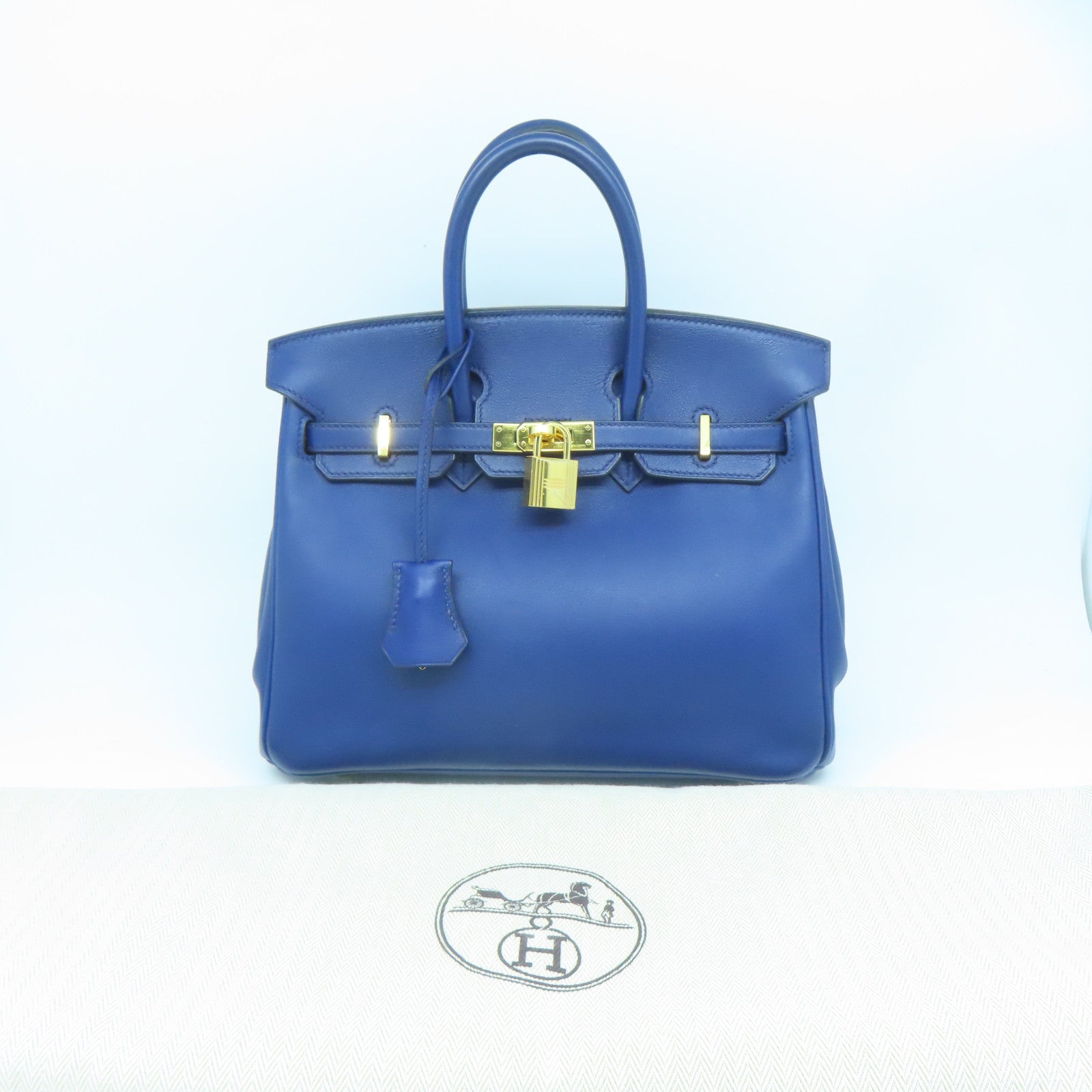 HERMES Swift皮革Birkin 25金扣手挽袋藍色