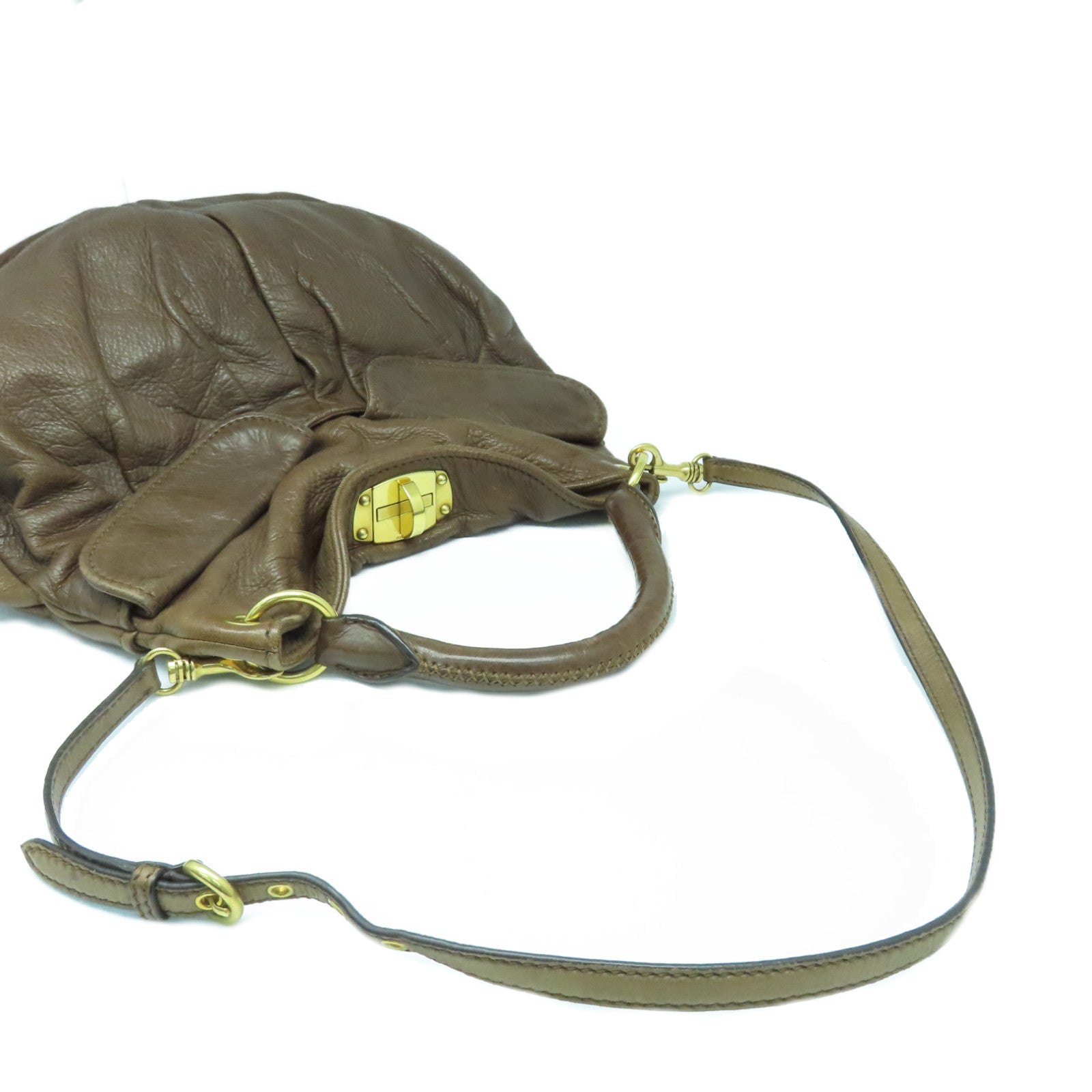 Miu Miu 牛皮皮革2 Way Shoulder Bag金扣手挽肩背兩用袋啡色
