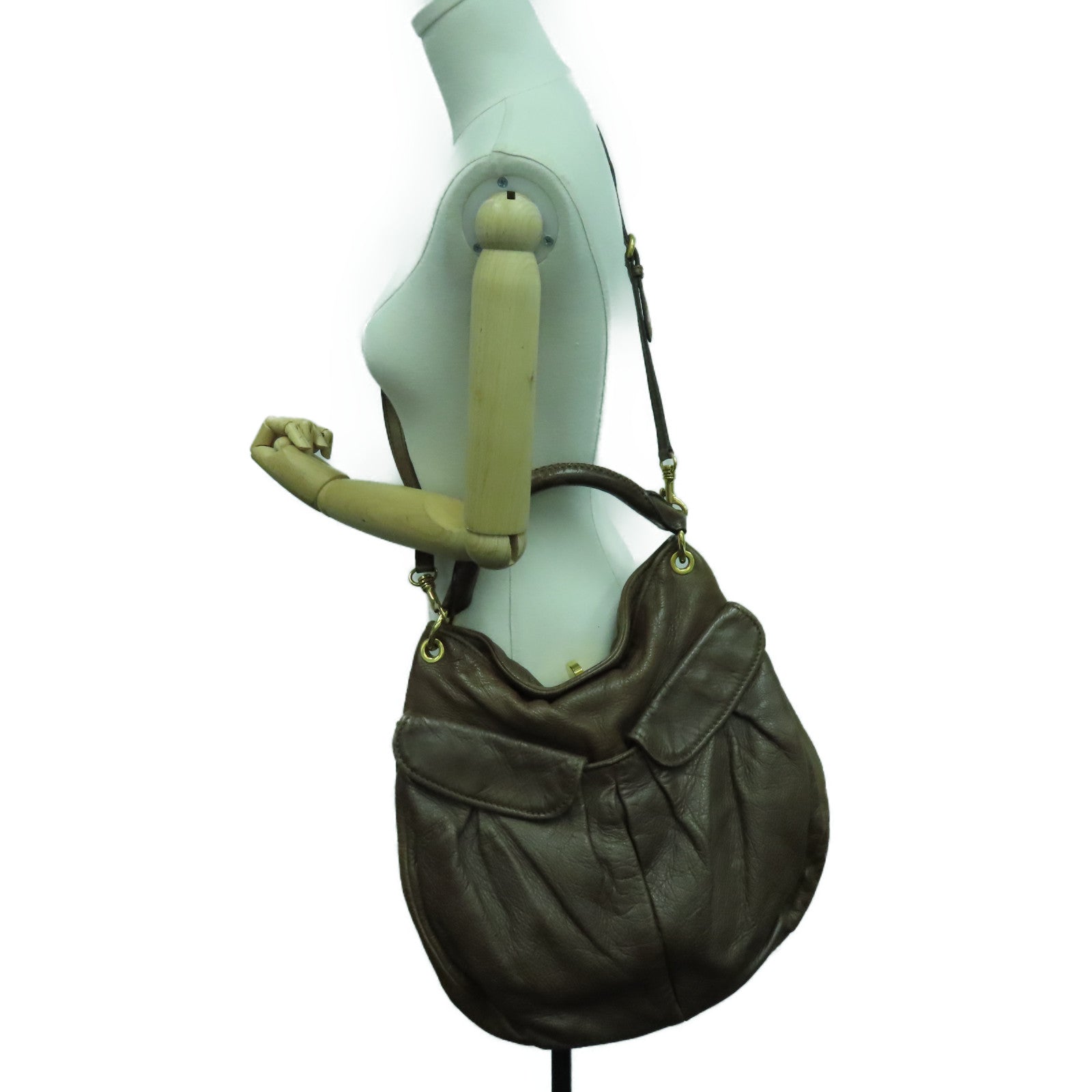Miu Miu 牛皮皮革2 Way Shoulder Bag金扣手挽肩背兩用袋啡色