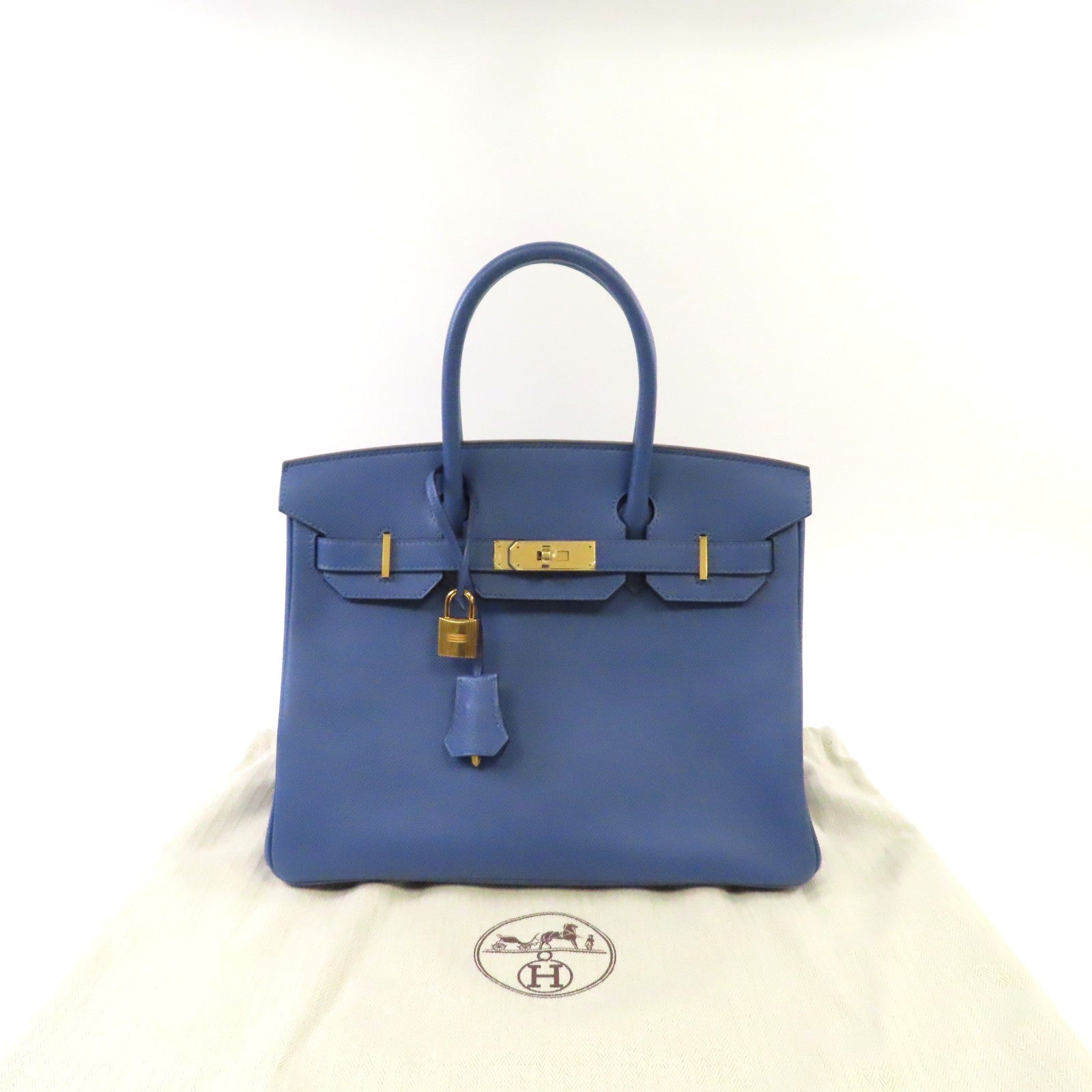 HERMES Epsom皮革Birkin 30金扣手挽袋藍色
