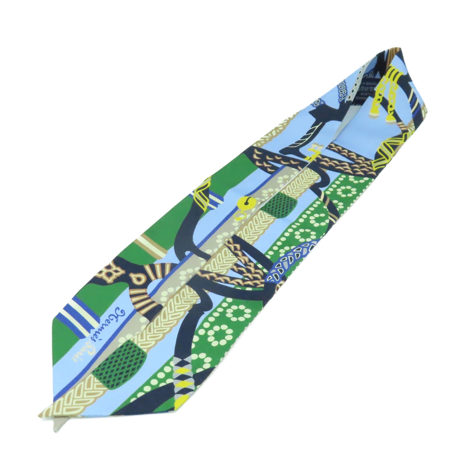 HERMES 絲質Twilly Scarf絲巾藍色/綠色/彩色